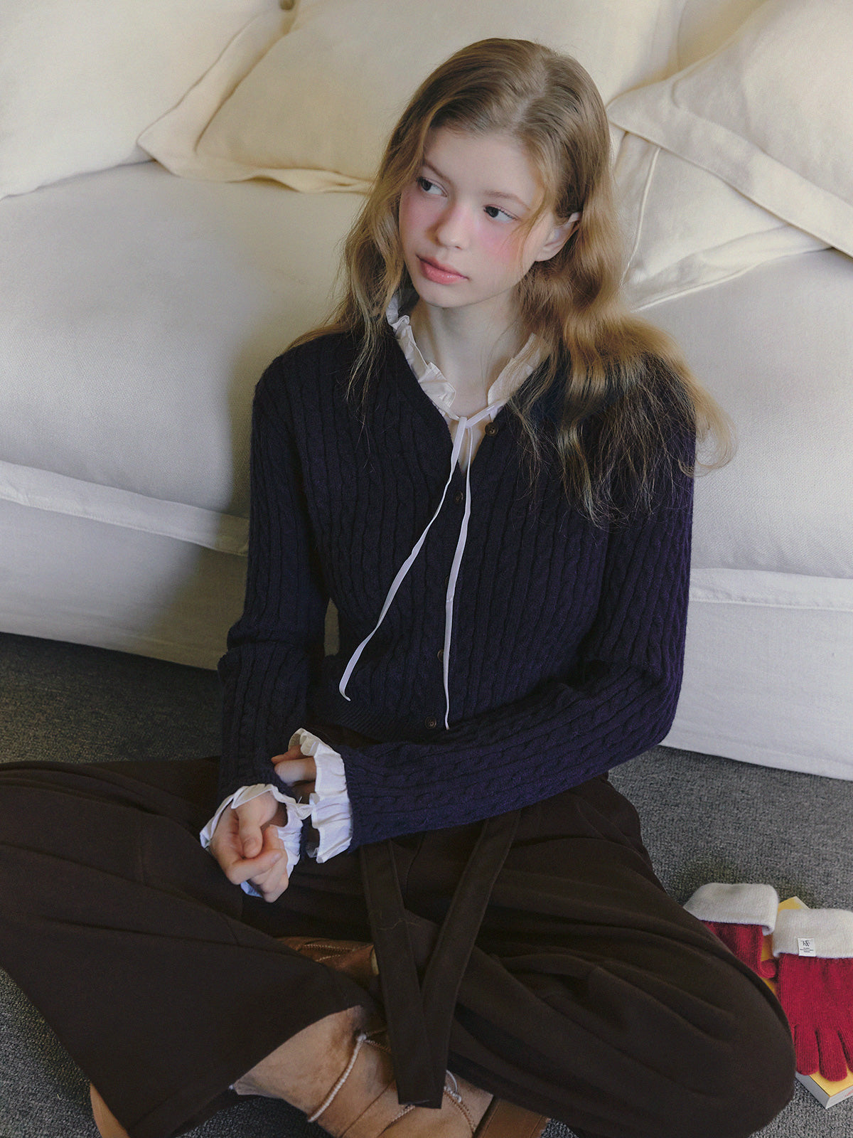 Monen Shirt-Mix Cable Knit Cardigan