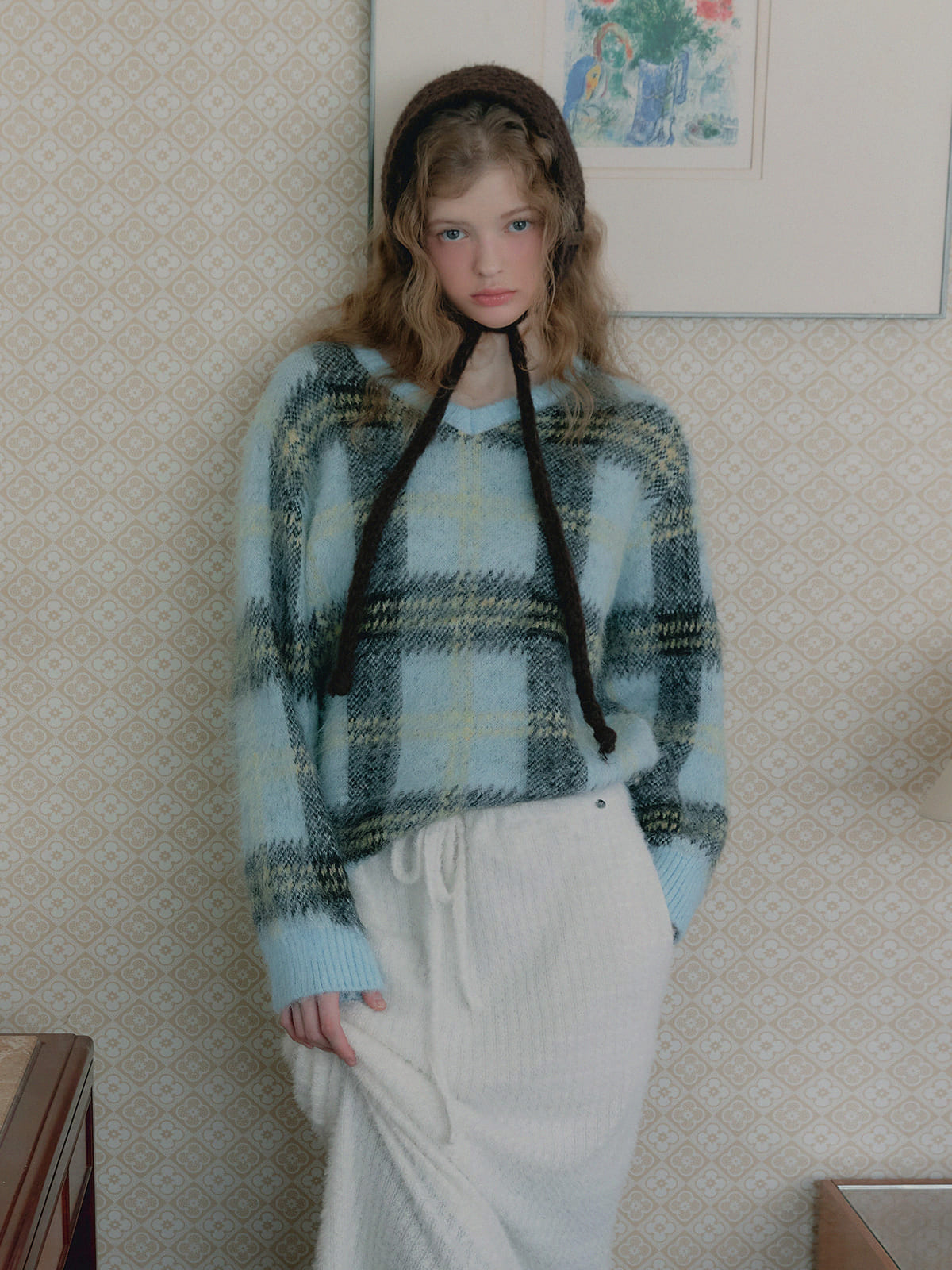 Wedin hairy check knit sweater