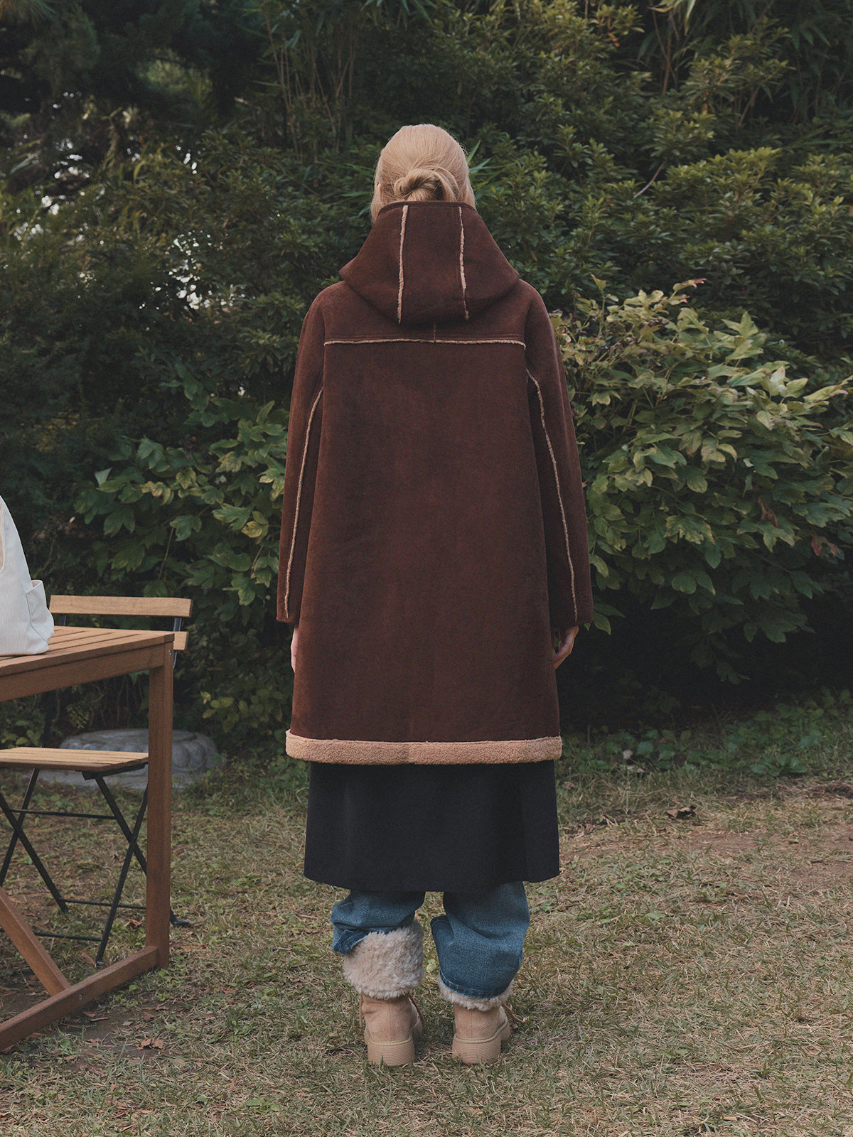 Tolz Suede Hooded Long Duffle Coat