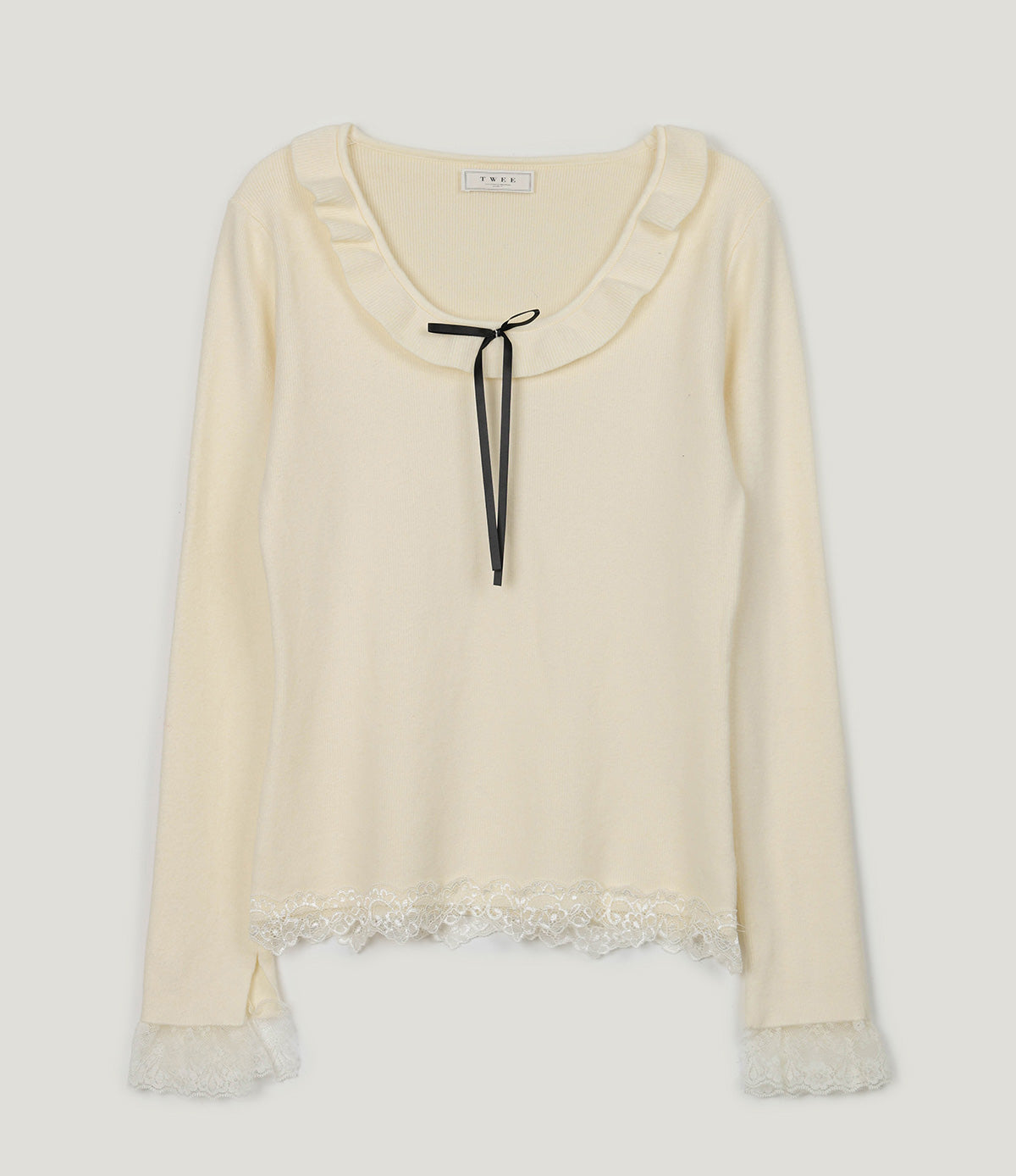 BEAR Frill Lace Ribbon Knit Top