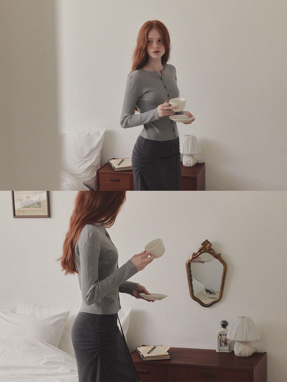 【TWEE】Juvied Button Ribbed Cardigan