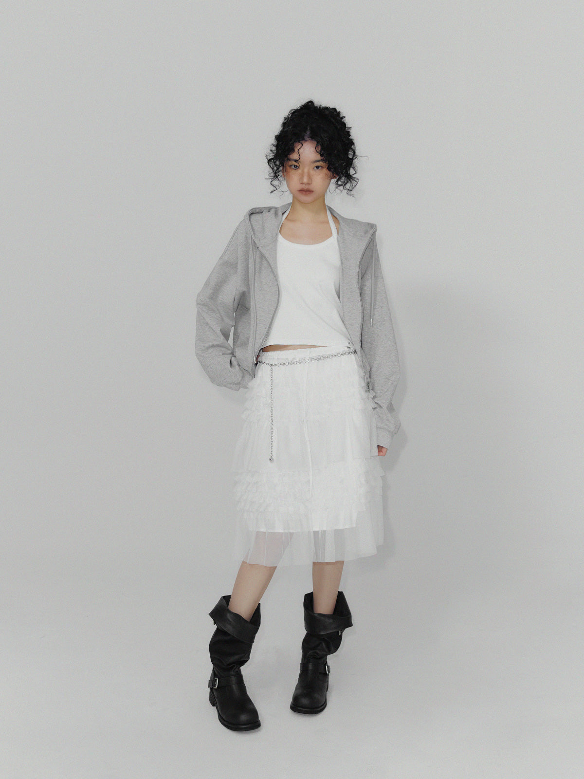 Hachu Chiffon Tiered Midi Skirt