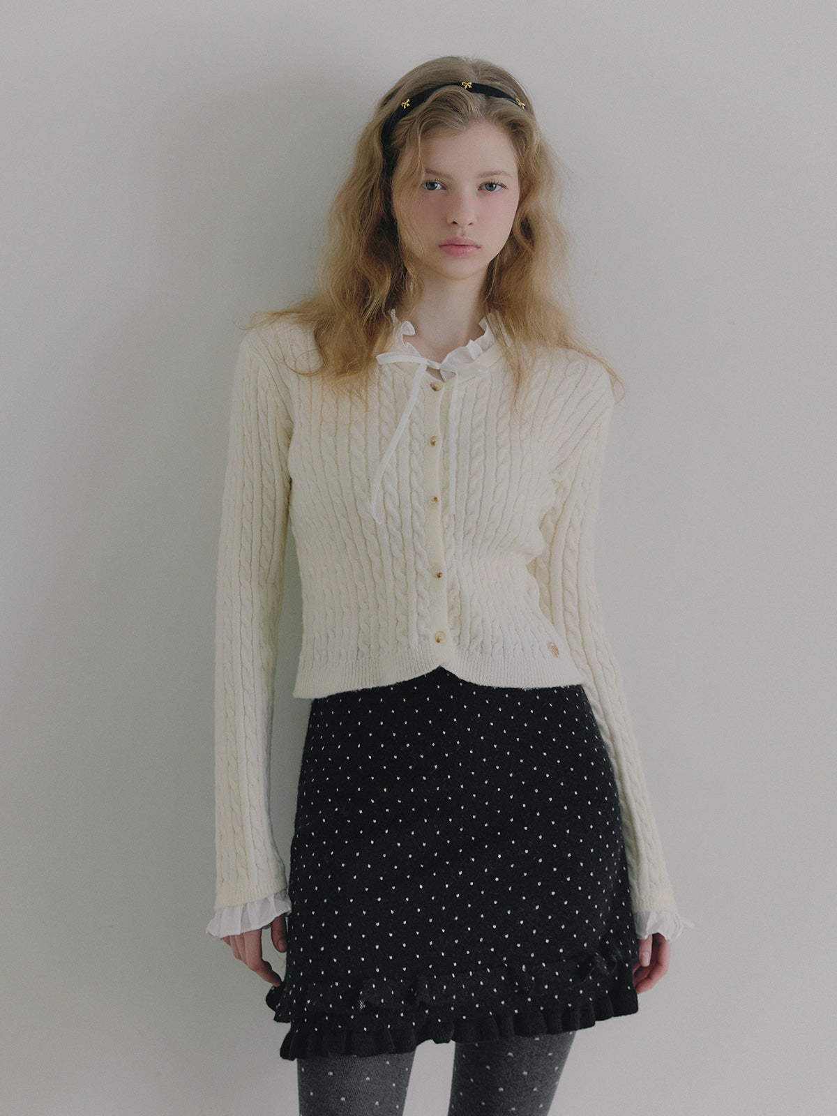 Monen Shirt-Mix Cable Knit Cardigan