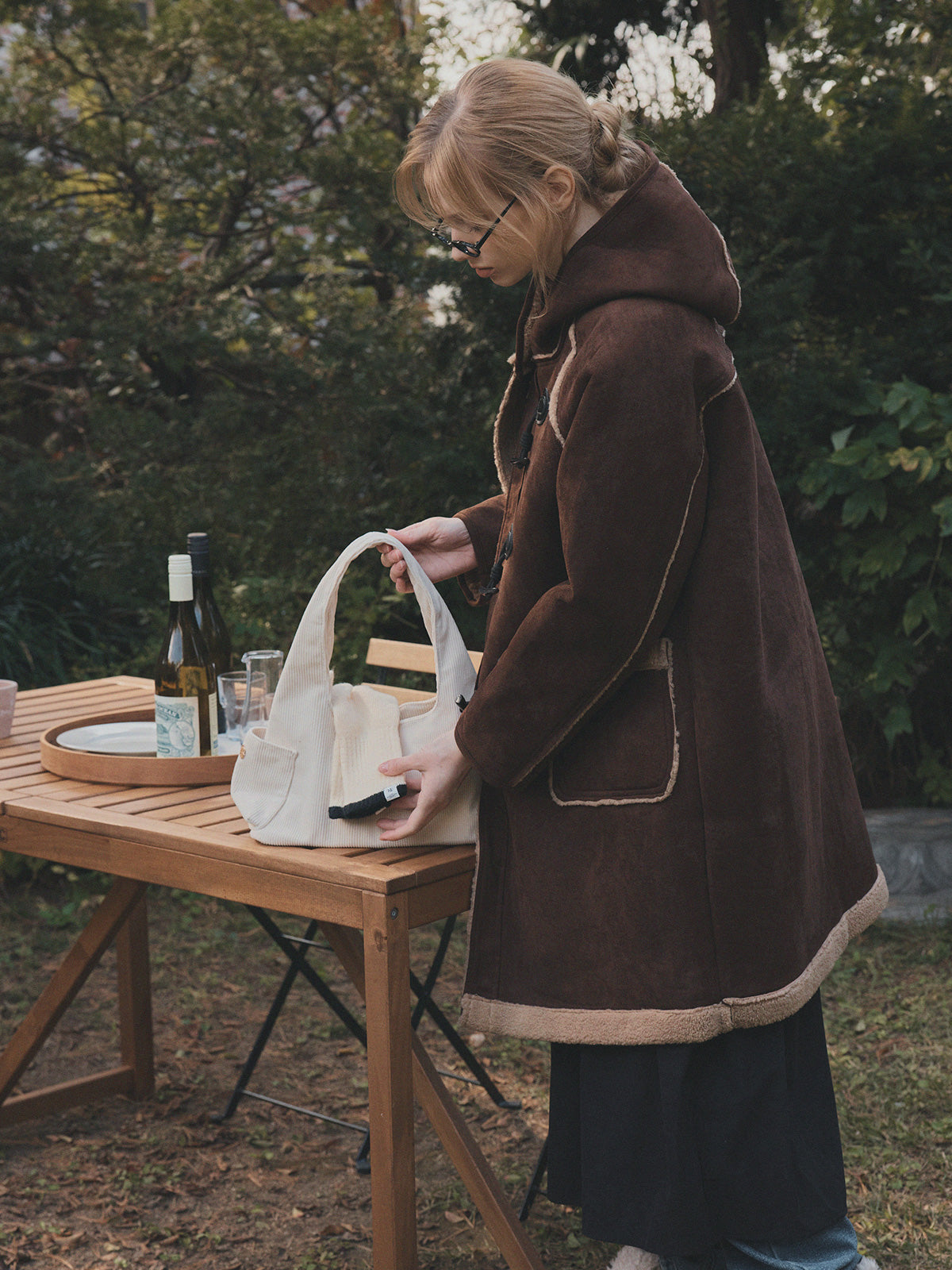 Tolz Suede Hooded Long Duffle Coat