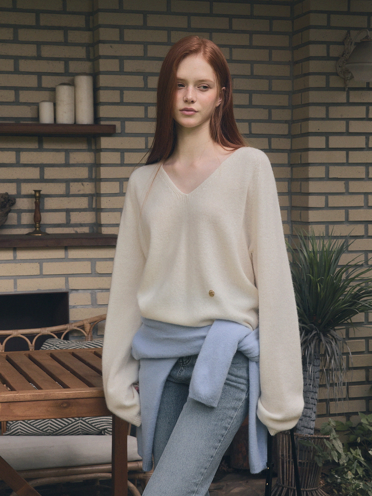 Longc Wool Pastel V-Neck Long-Sleeve Knit