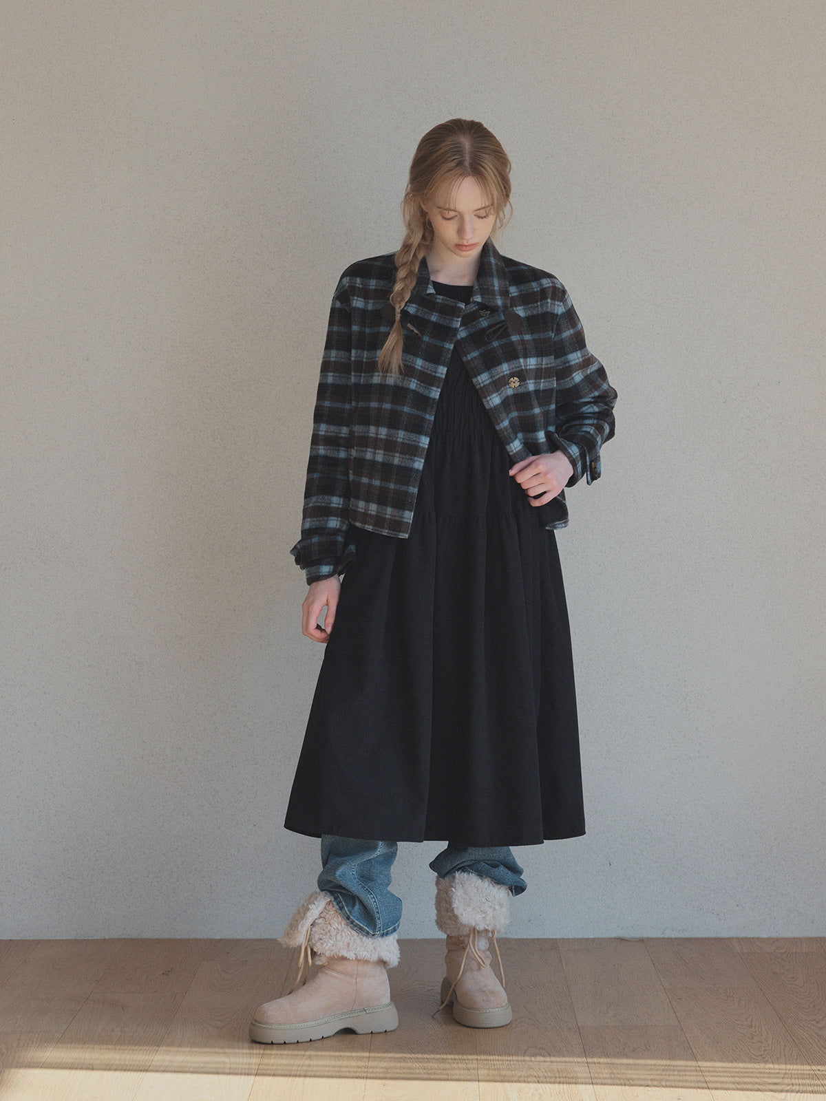 Lecel Corduroy Smock Banding Long Dress