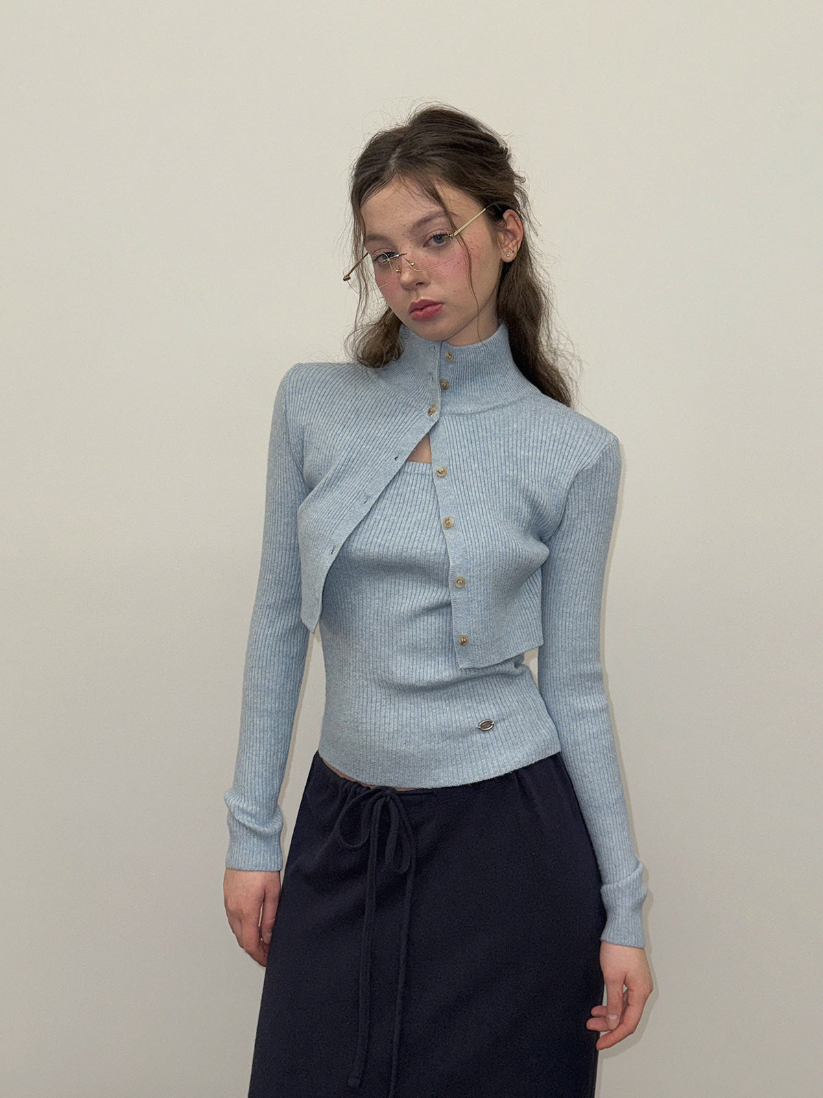 【TWEE】Eiel Layered Collar Long-Sleeve Knit