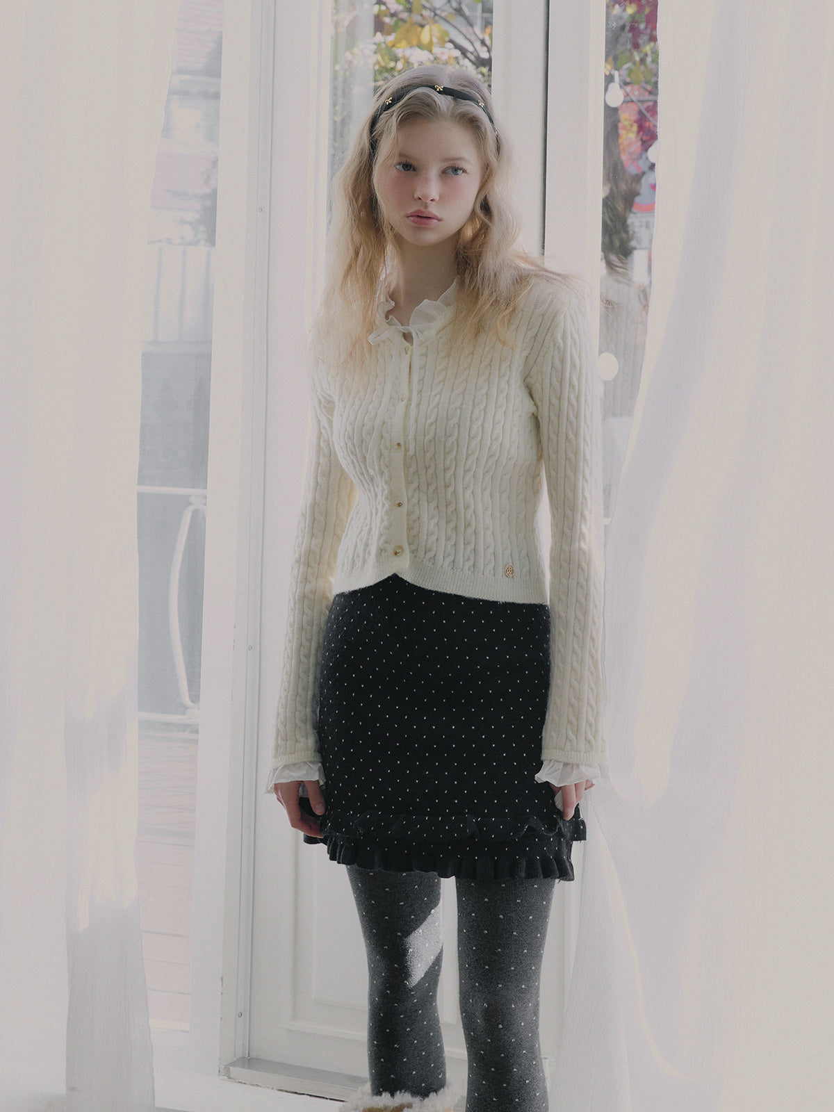 Monen Shirt-Mix Cable Knit Cardigan