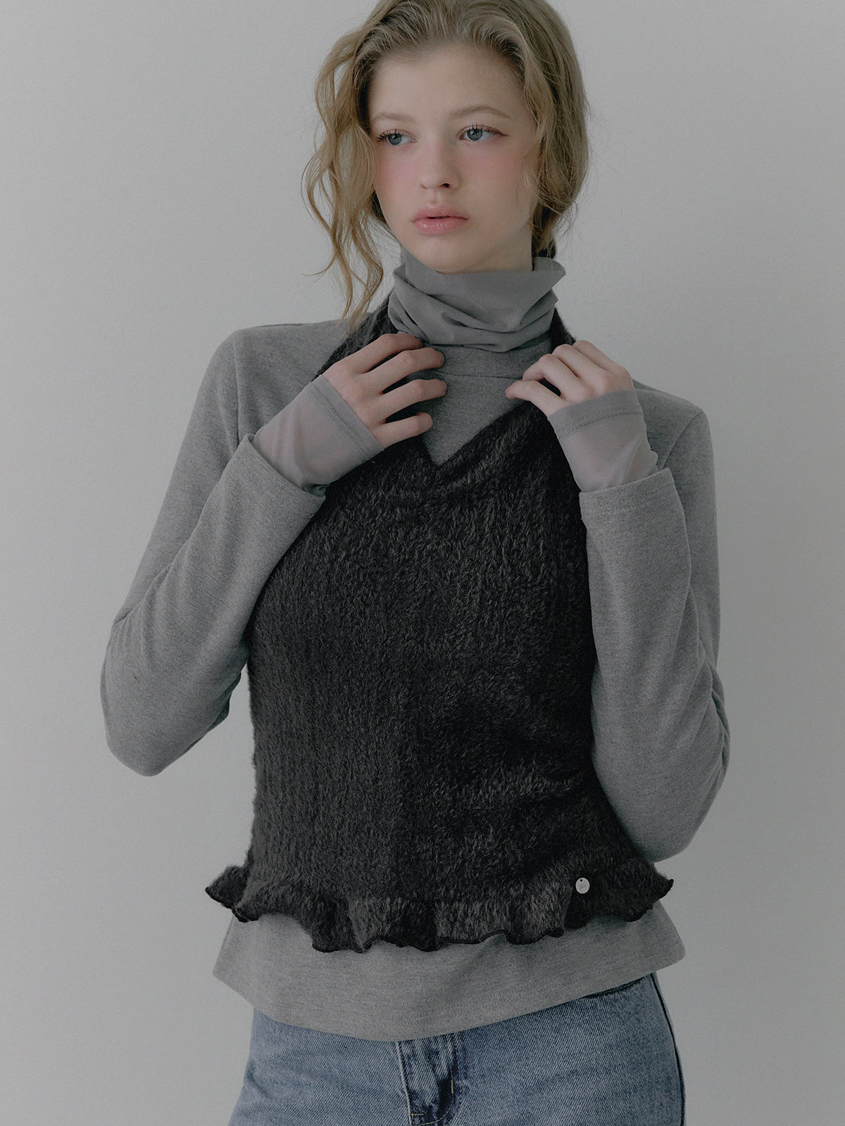 Lume Fleece Sheer Layered Long Sleeve Tee