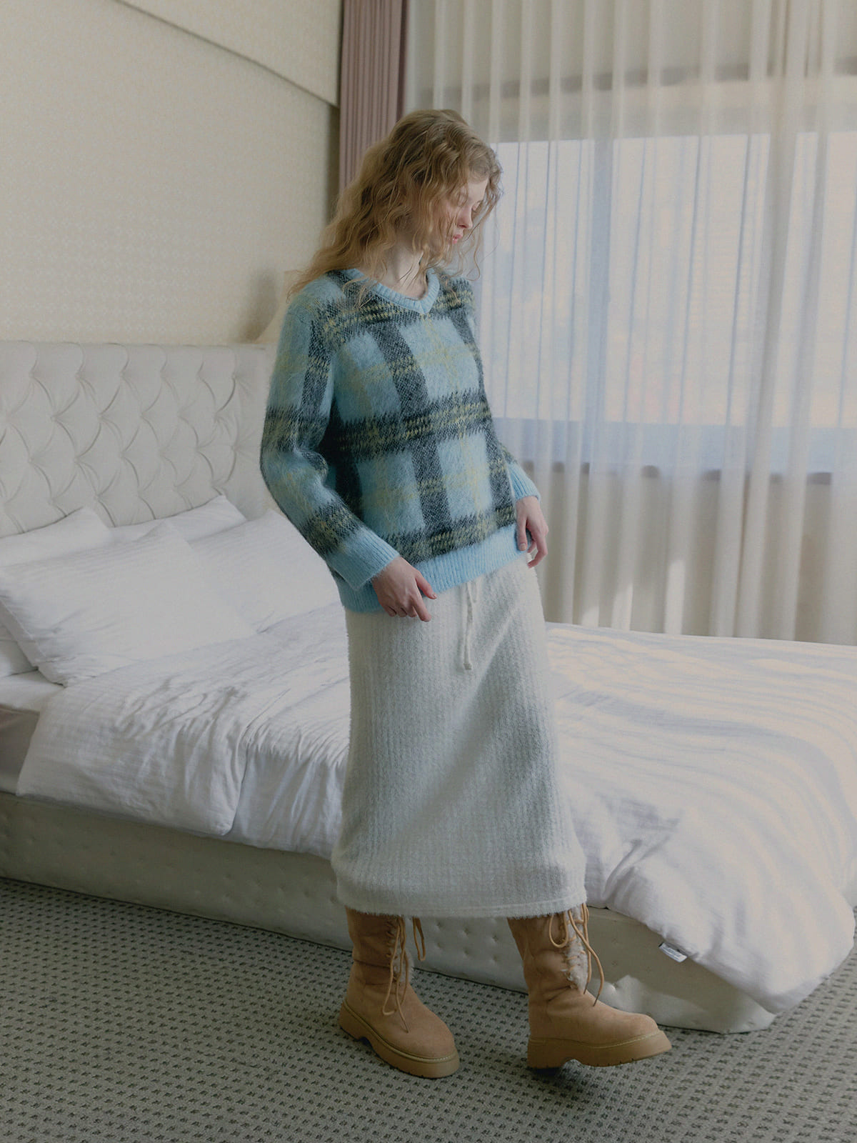Wedin hairy check knit sweater