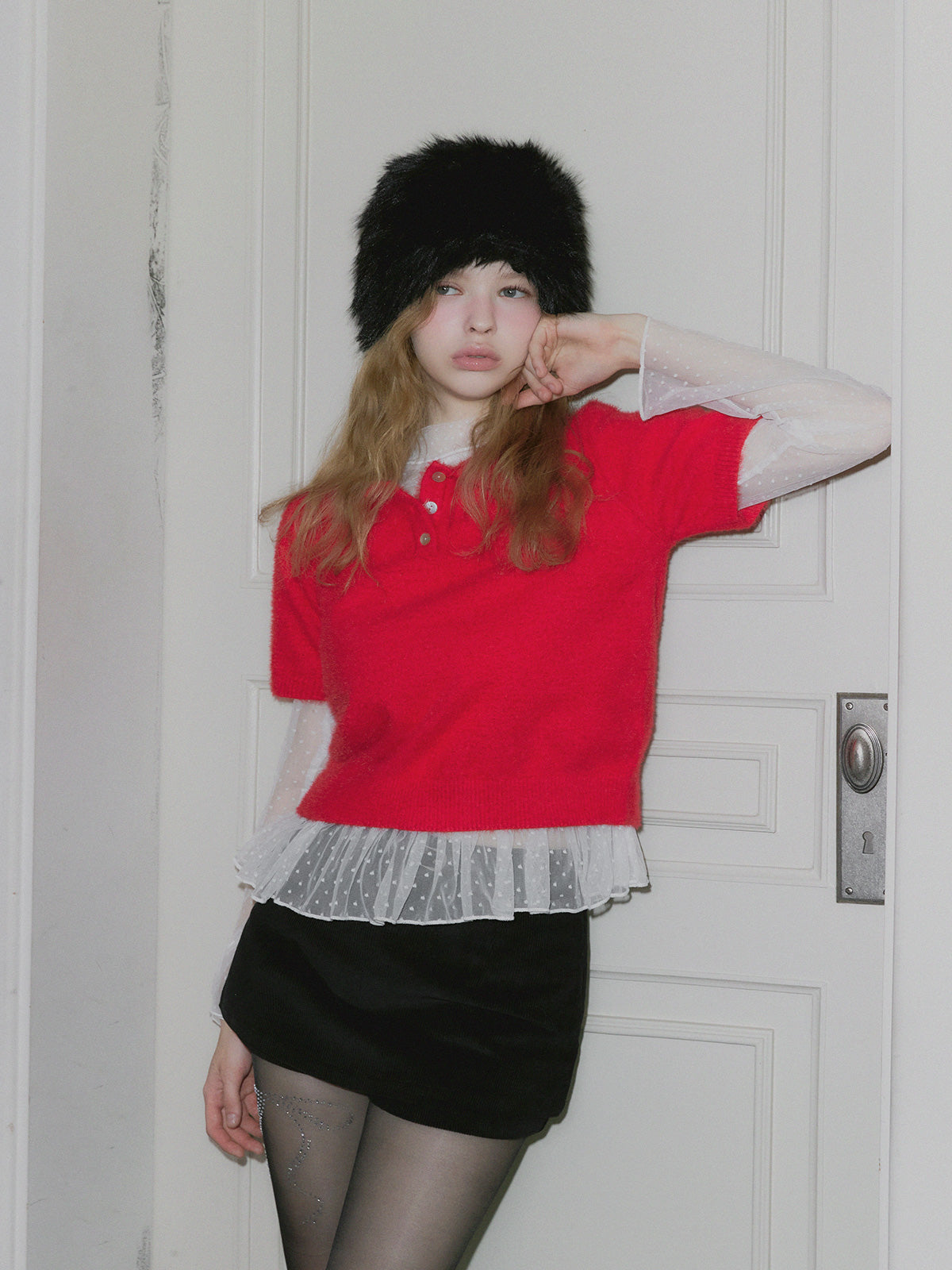 Behi dot see-through turtleneck top