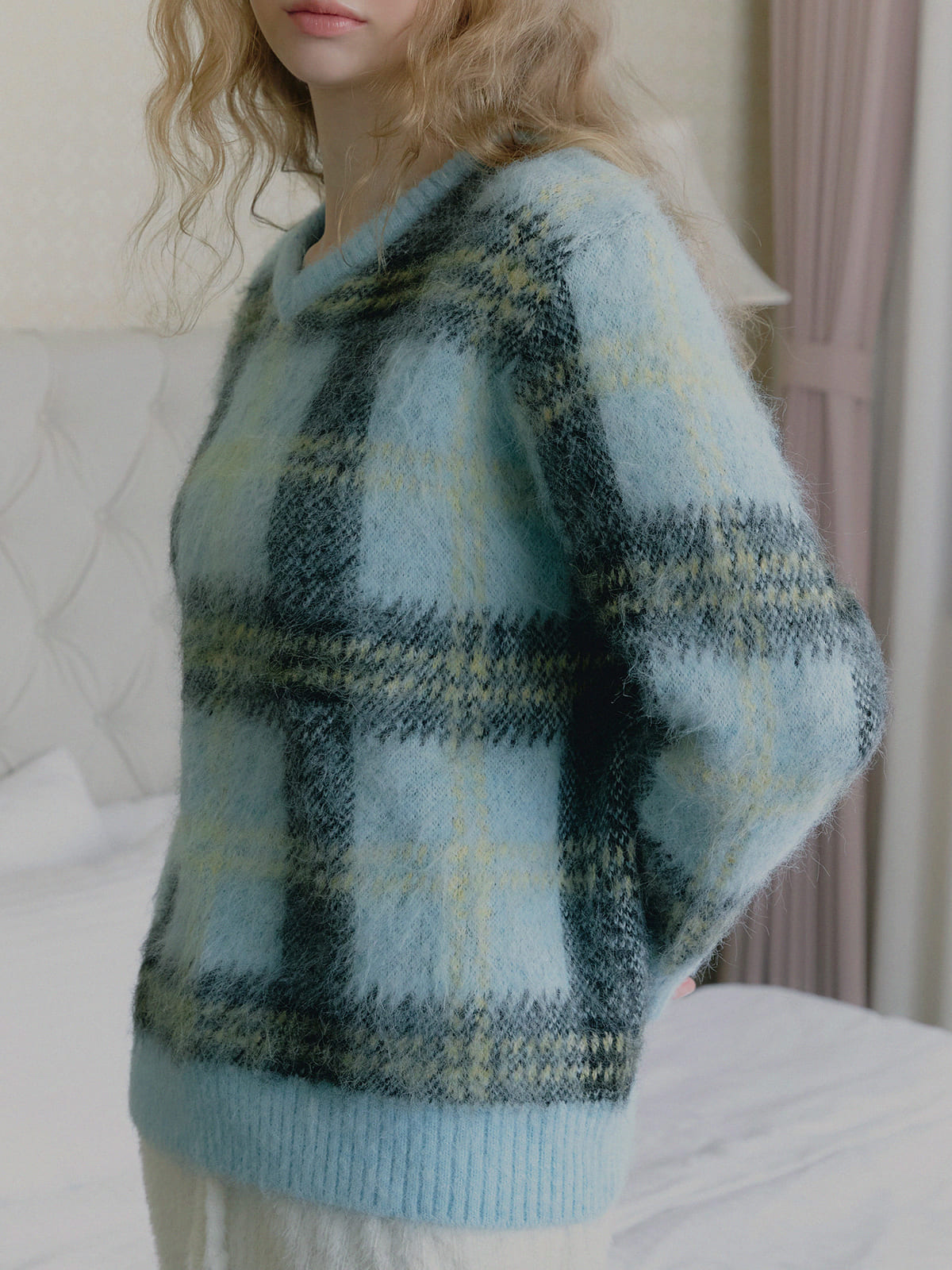 Wedin hairy check knit sweater