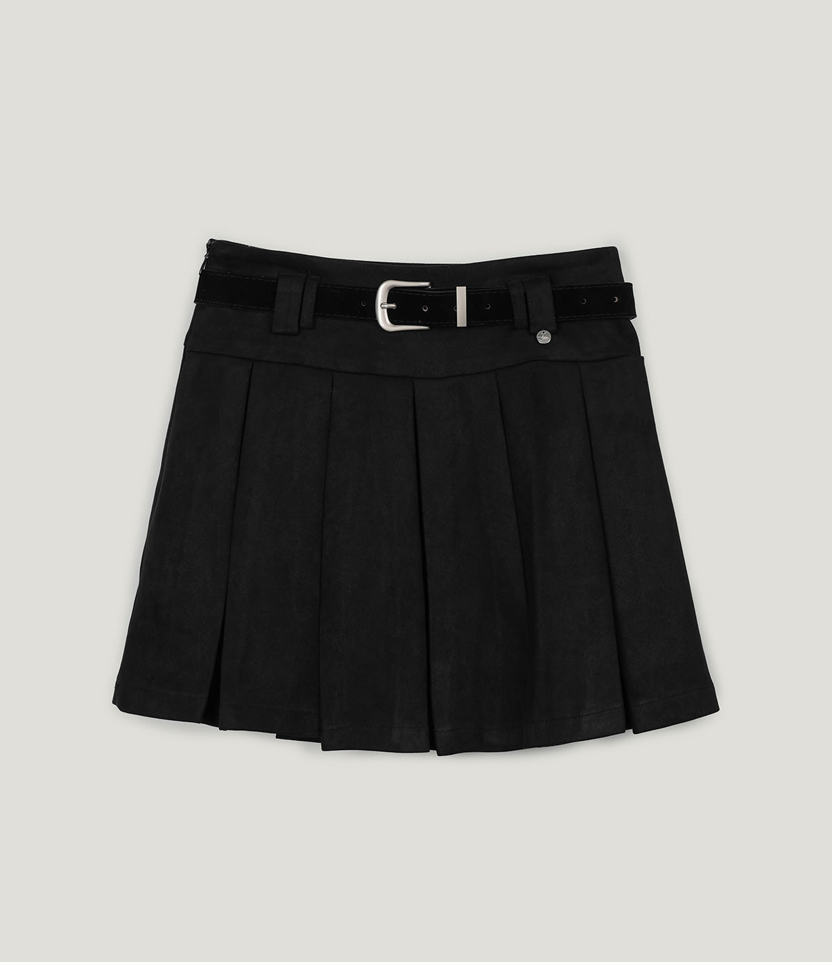 Apode Suede Pleated Mini Skirt (with Belt)