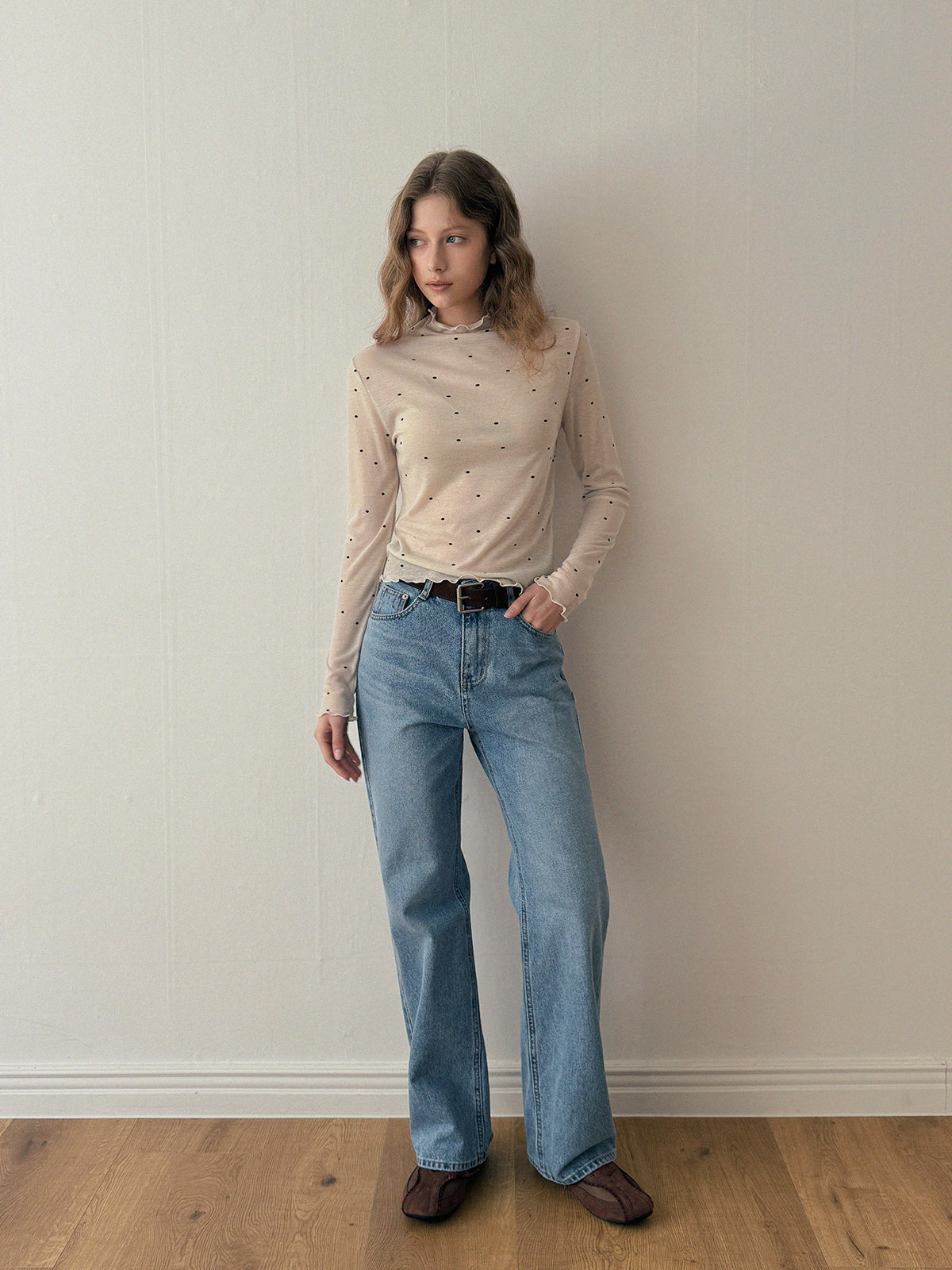 Bendi Dot Turtleneck Long-Sleeve T-Shirt