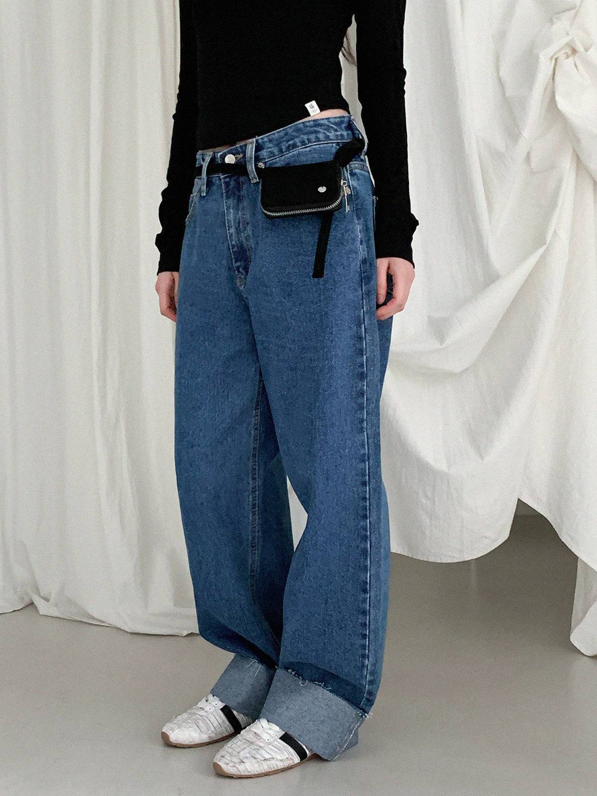 Puo Rolled-Up Wide Leg Denim Pants Jean