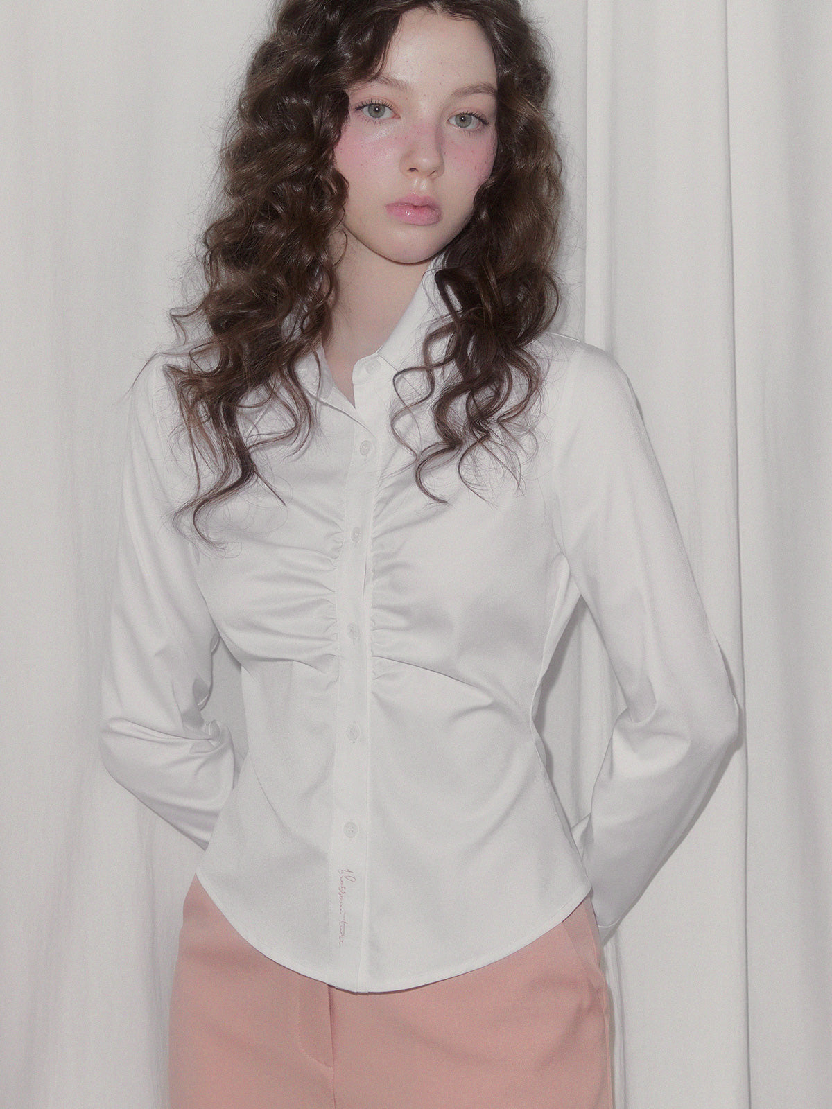 Pillen Shirring Slim-fit Long Sleeve Shirt