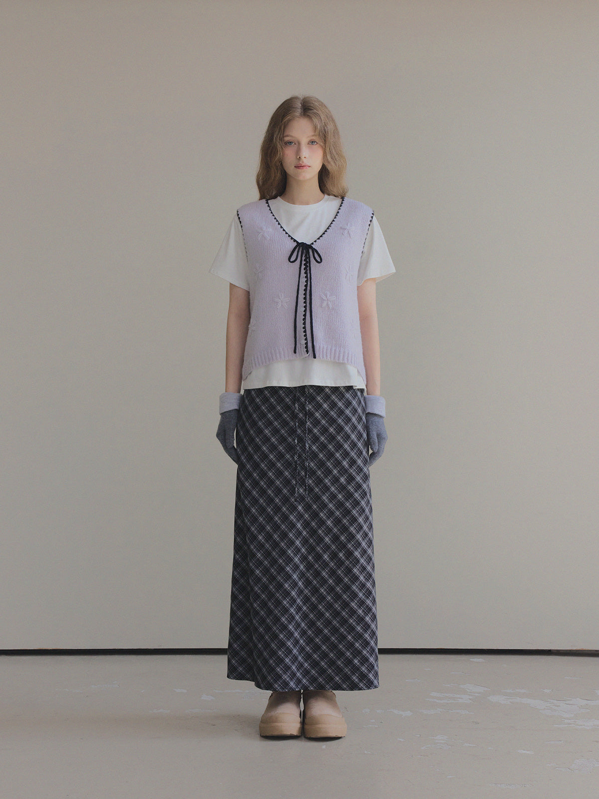 【TWEE】Bilson Check Banding Long Skirt