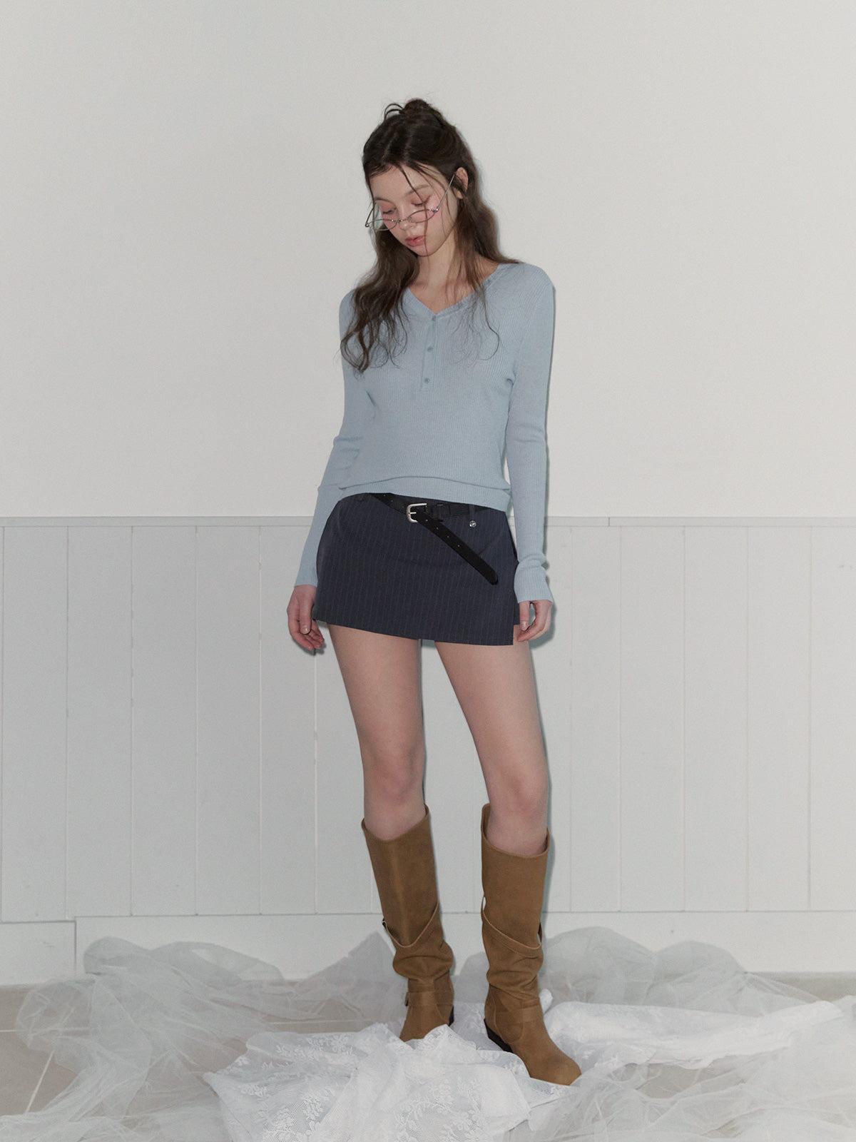 Selfin Stripe Mini Skort (Belt Set)