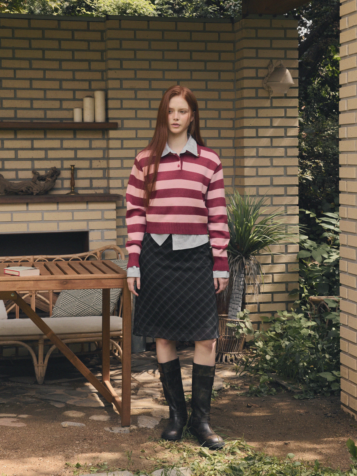 Nuo Stripe Contrast Collar Long Sleeve Knit