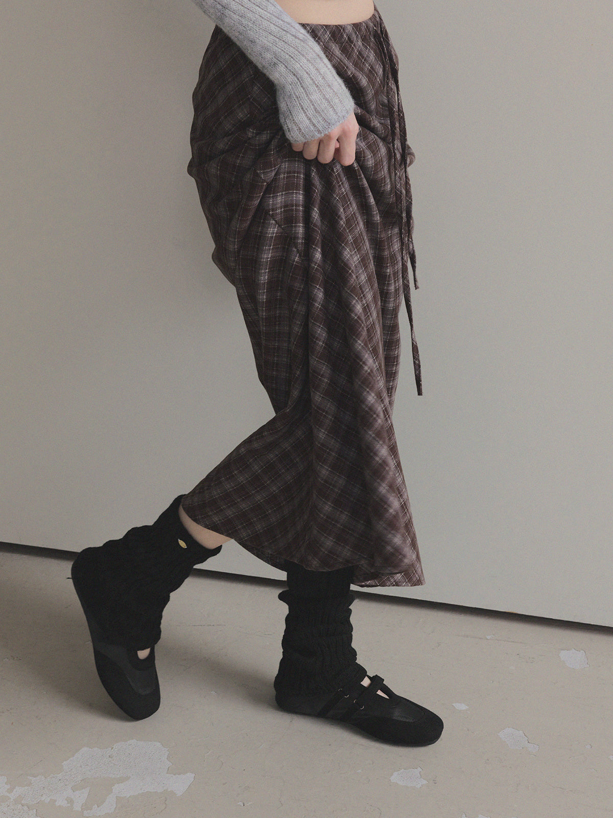 【TWEE】Bilson Check Banding Long Skirt