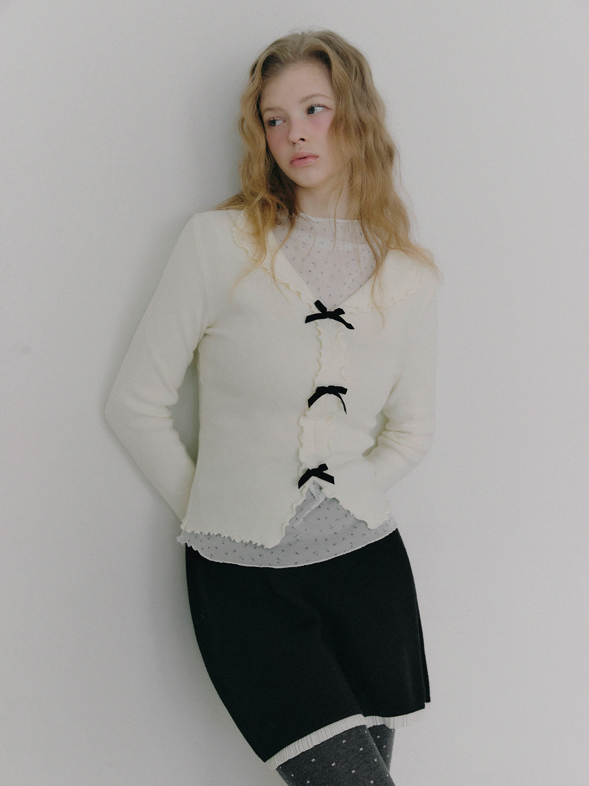 Newb Ribbon Frill Knit Top