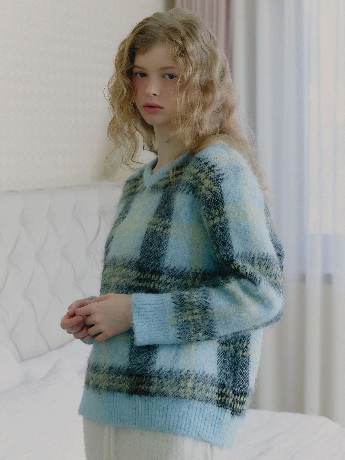 Wedin hairy check knit sweater