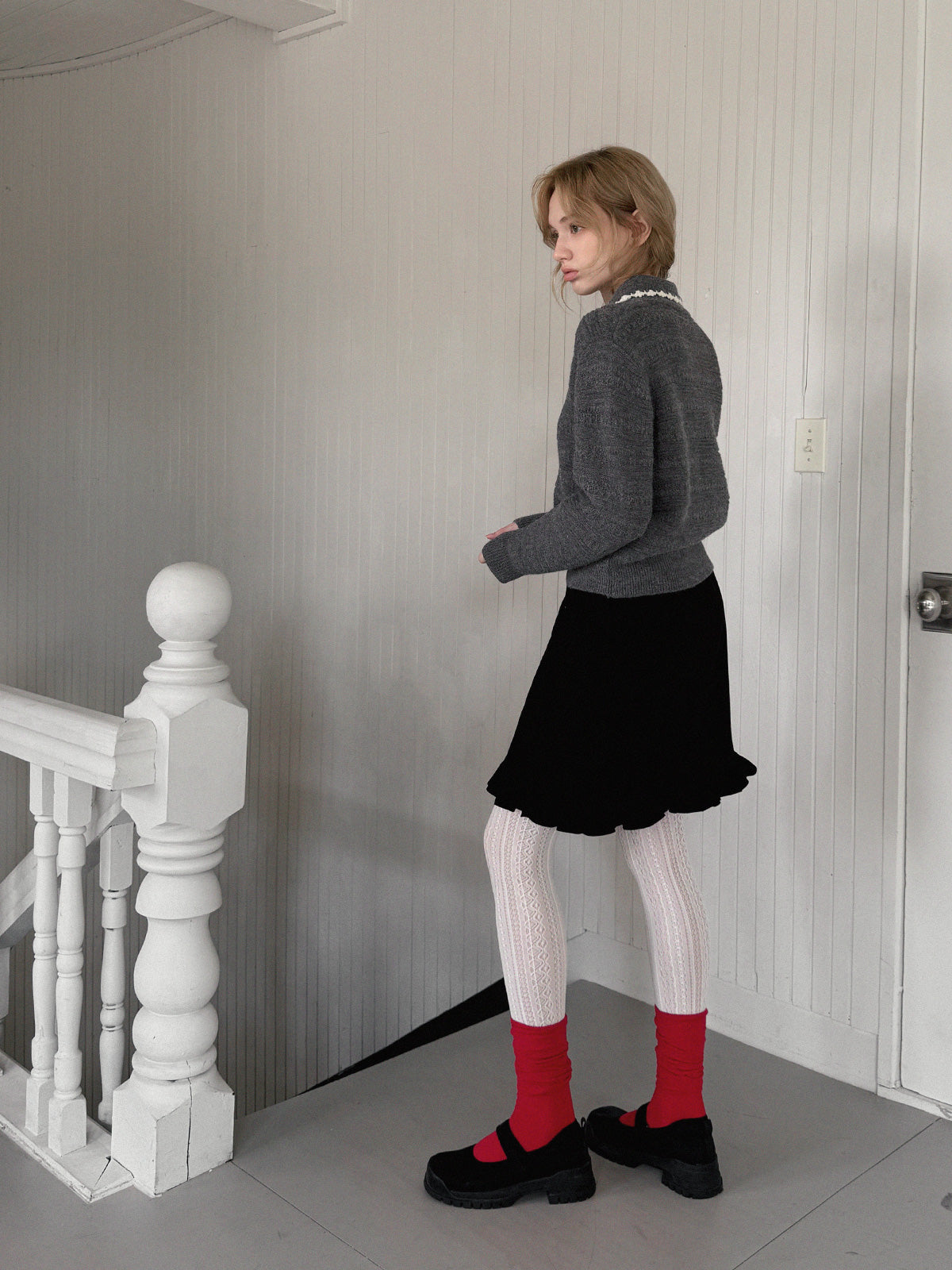Molly Contrast Collar Pattern Knit Cardigan