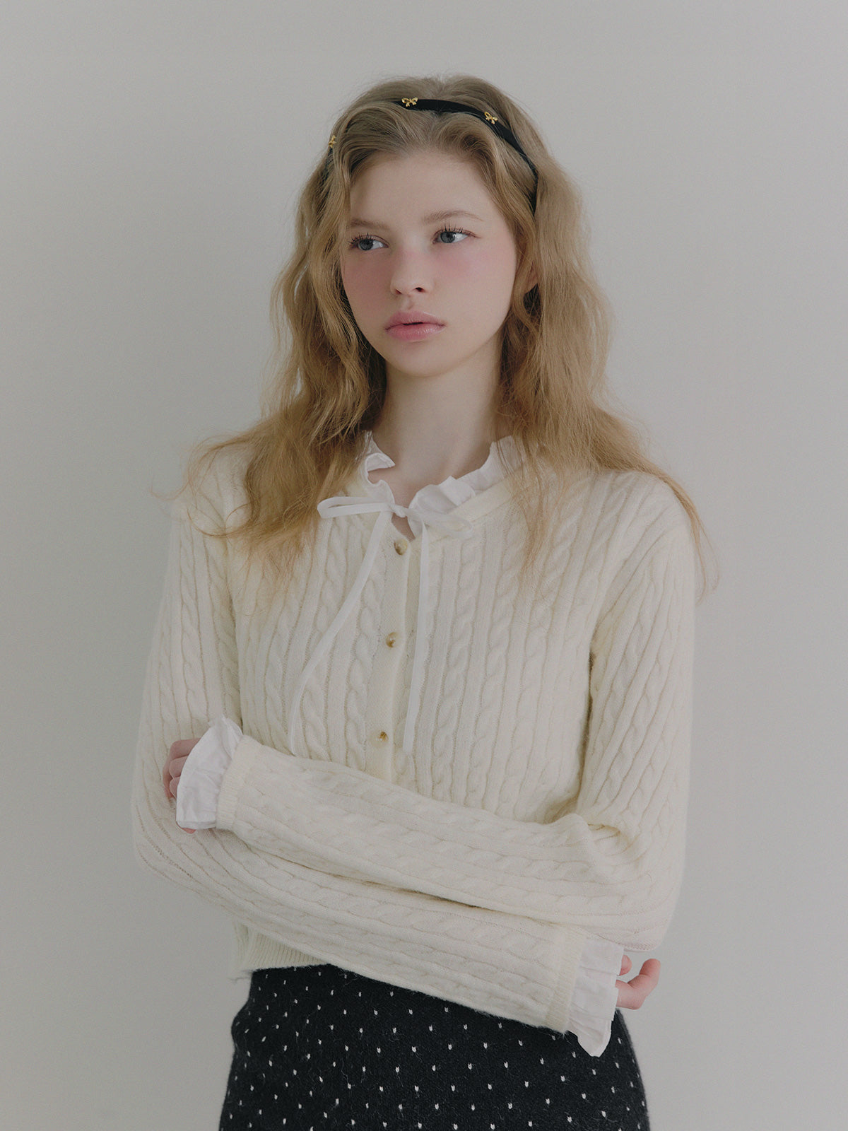 Monen Shirt-Mix Cable Knit Cardigan