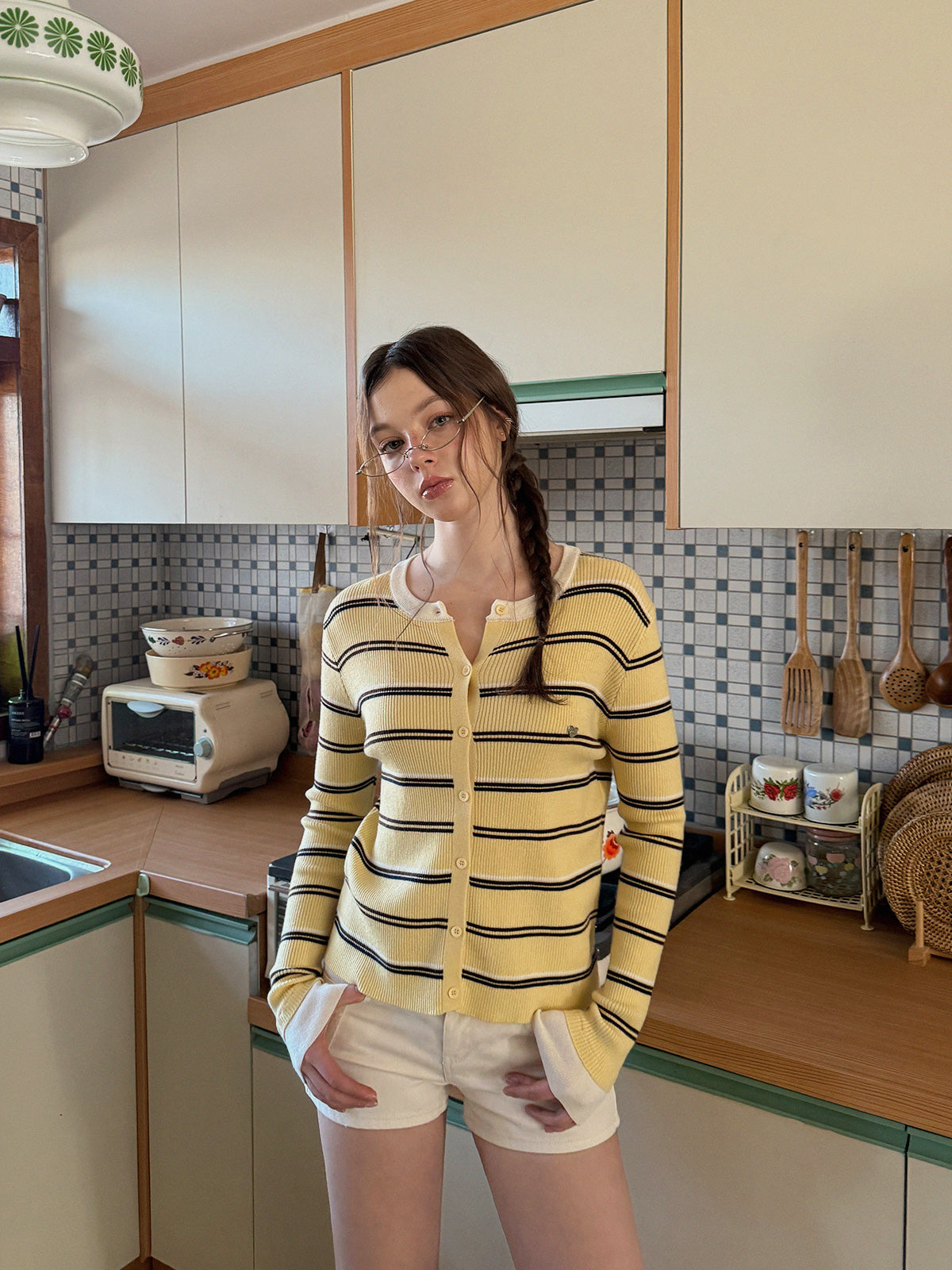 Colden Stripe Color-Block Long-Sleeve Knit Cardigan