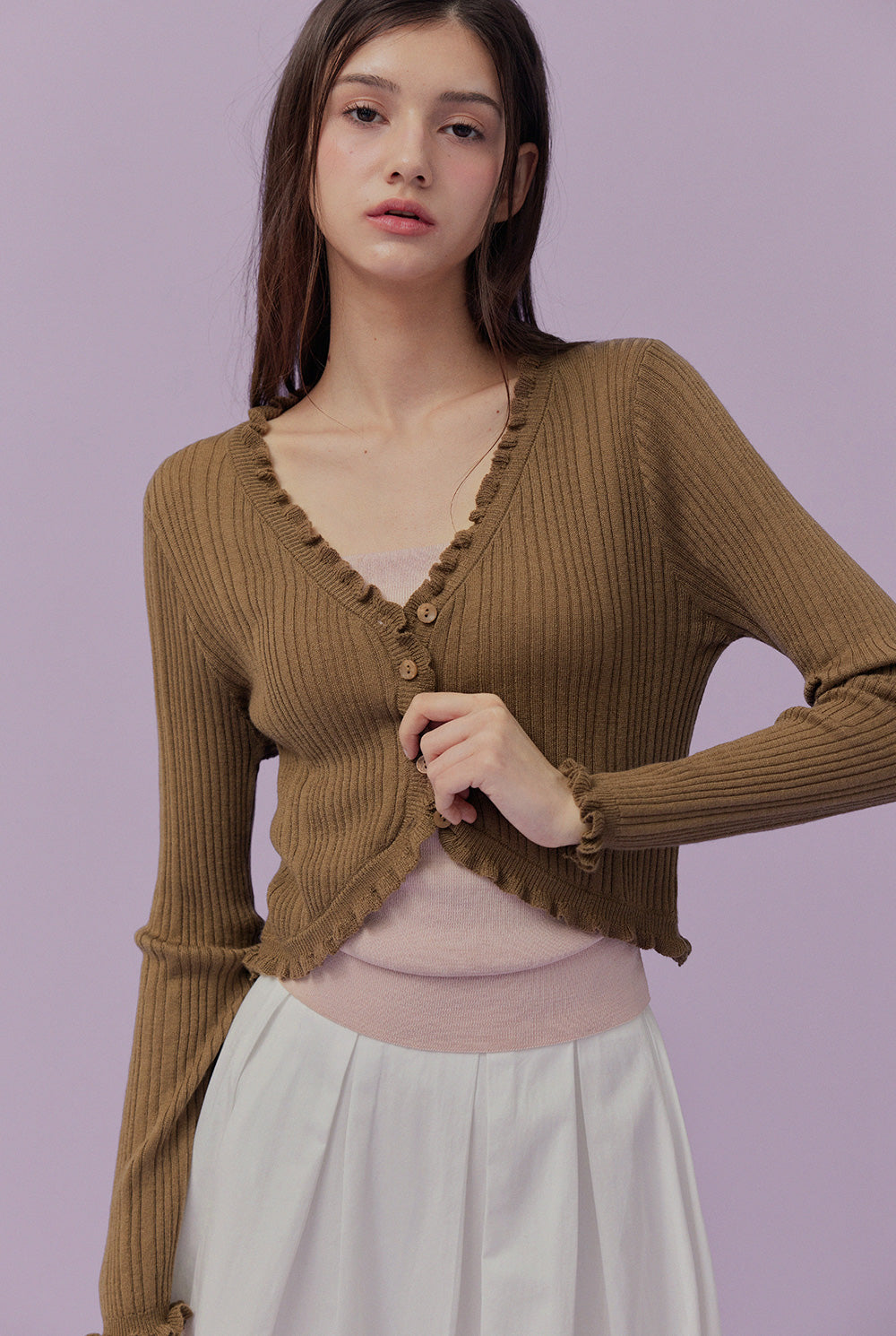 Soize ribbed frill cardigan