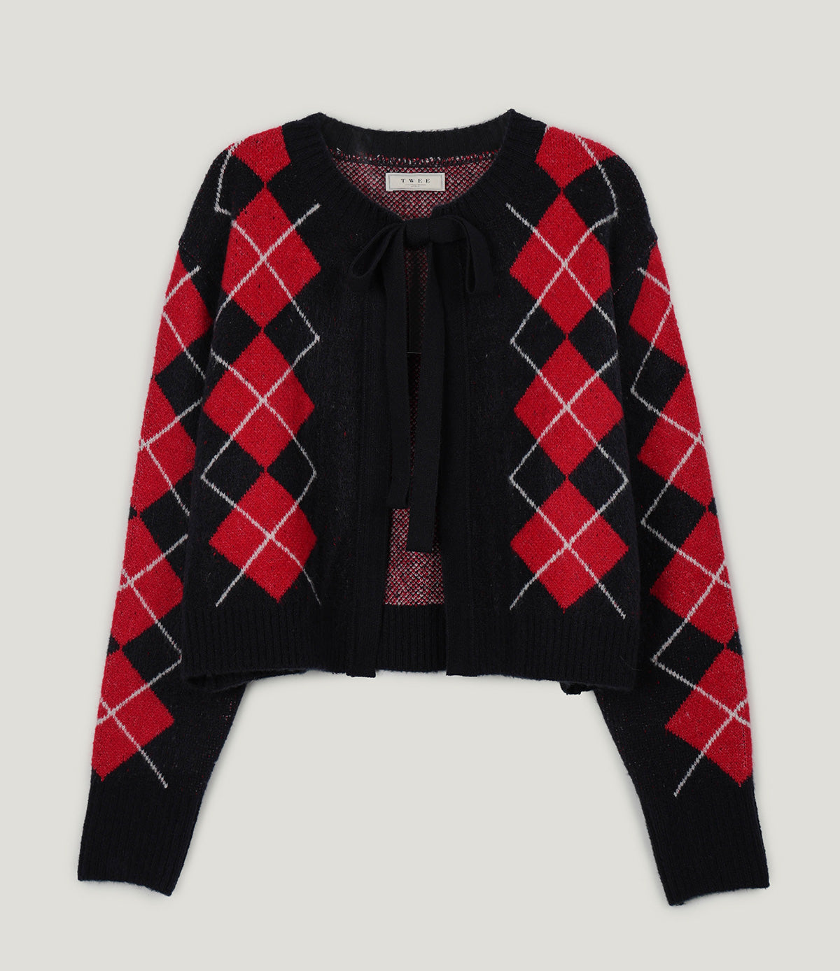 Beon Argyle Ribbon Knit Cardigan