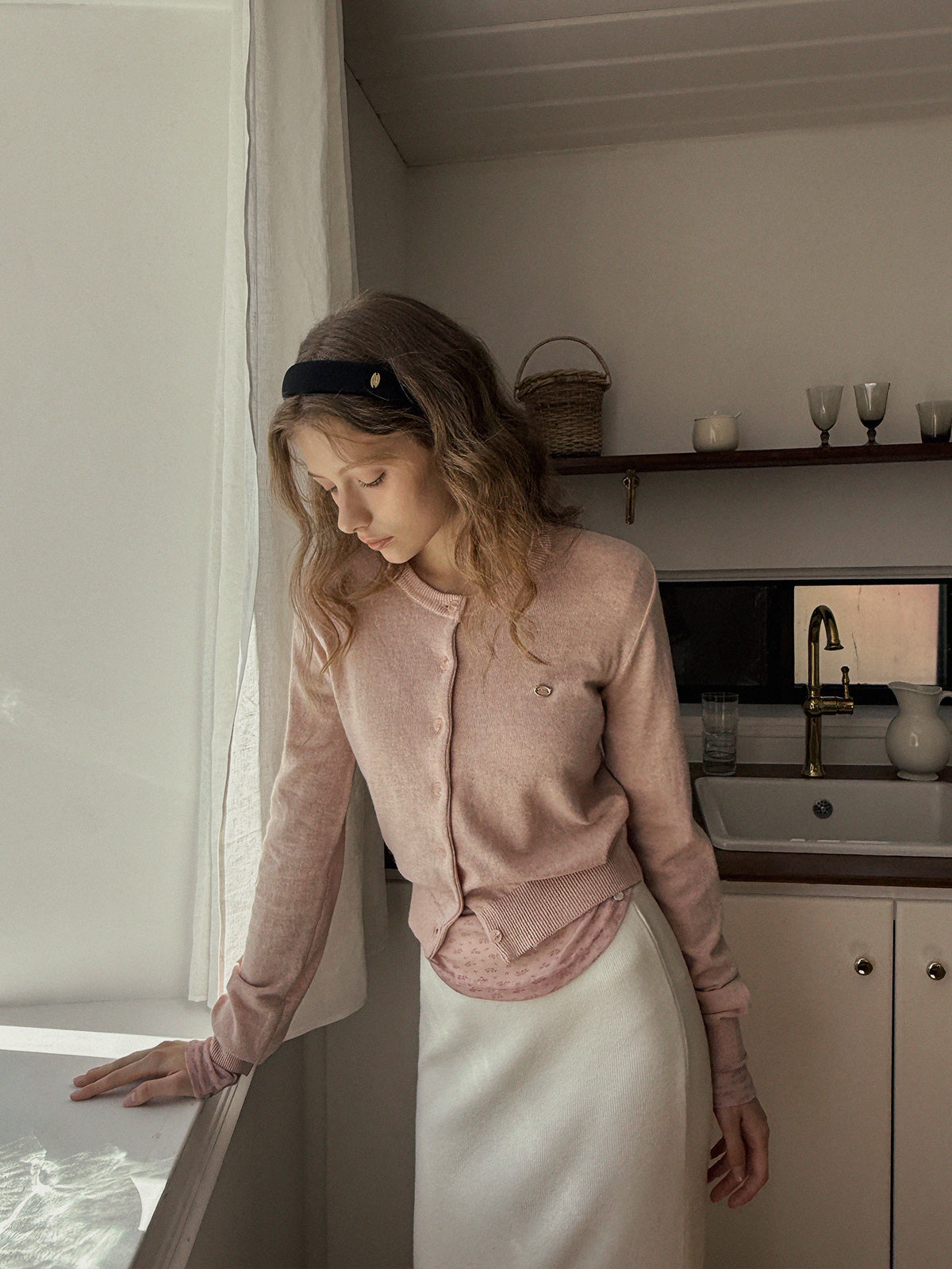 Ara Basic Round Neck Long Sleeve Cardigan
