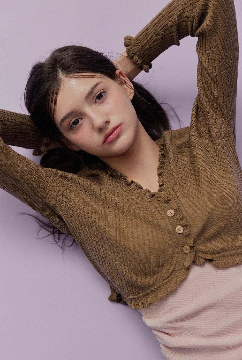 Soize ribbed frill cardigan
