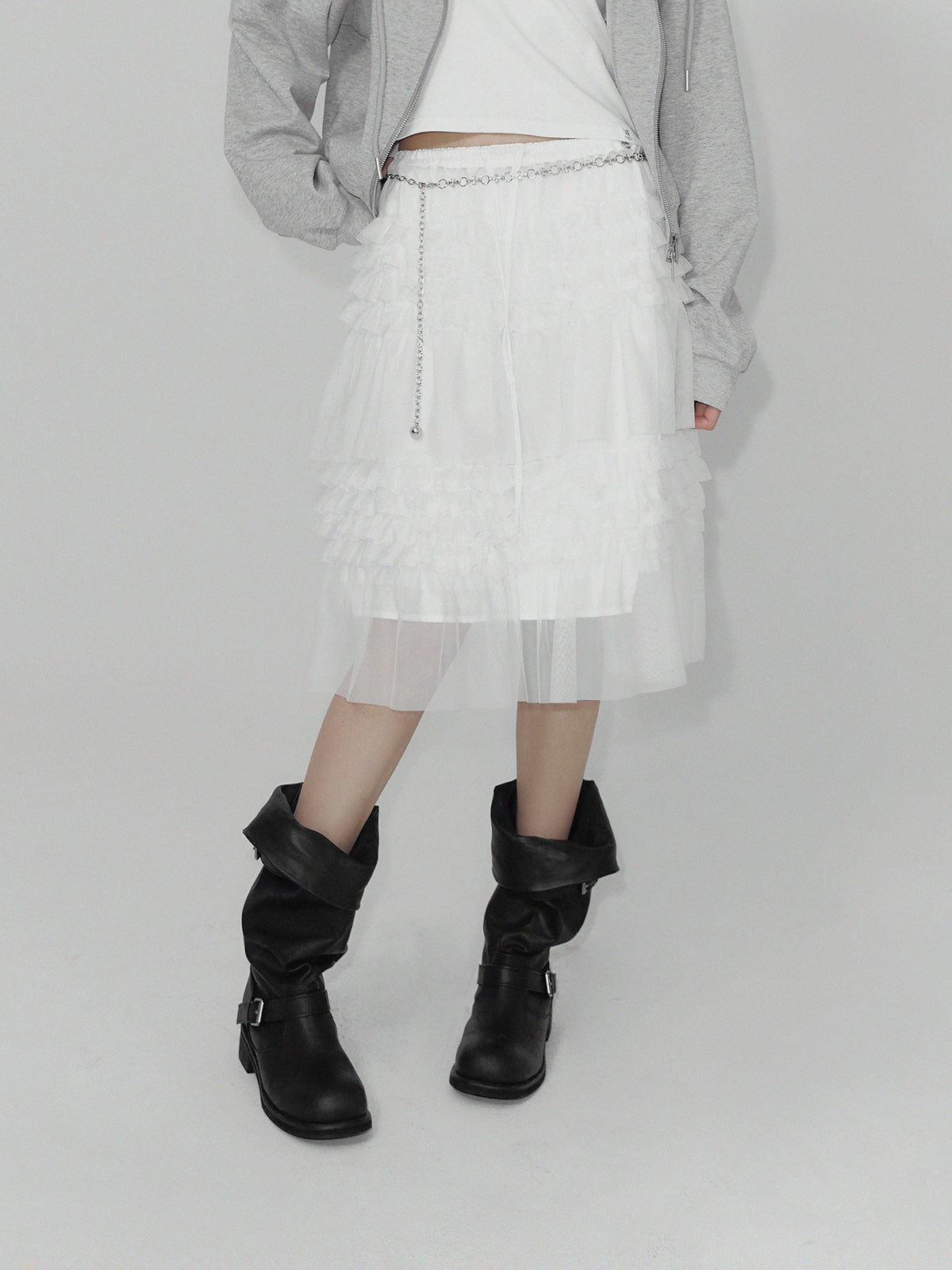 Hachu Chiffon Tiered Midi Skirt