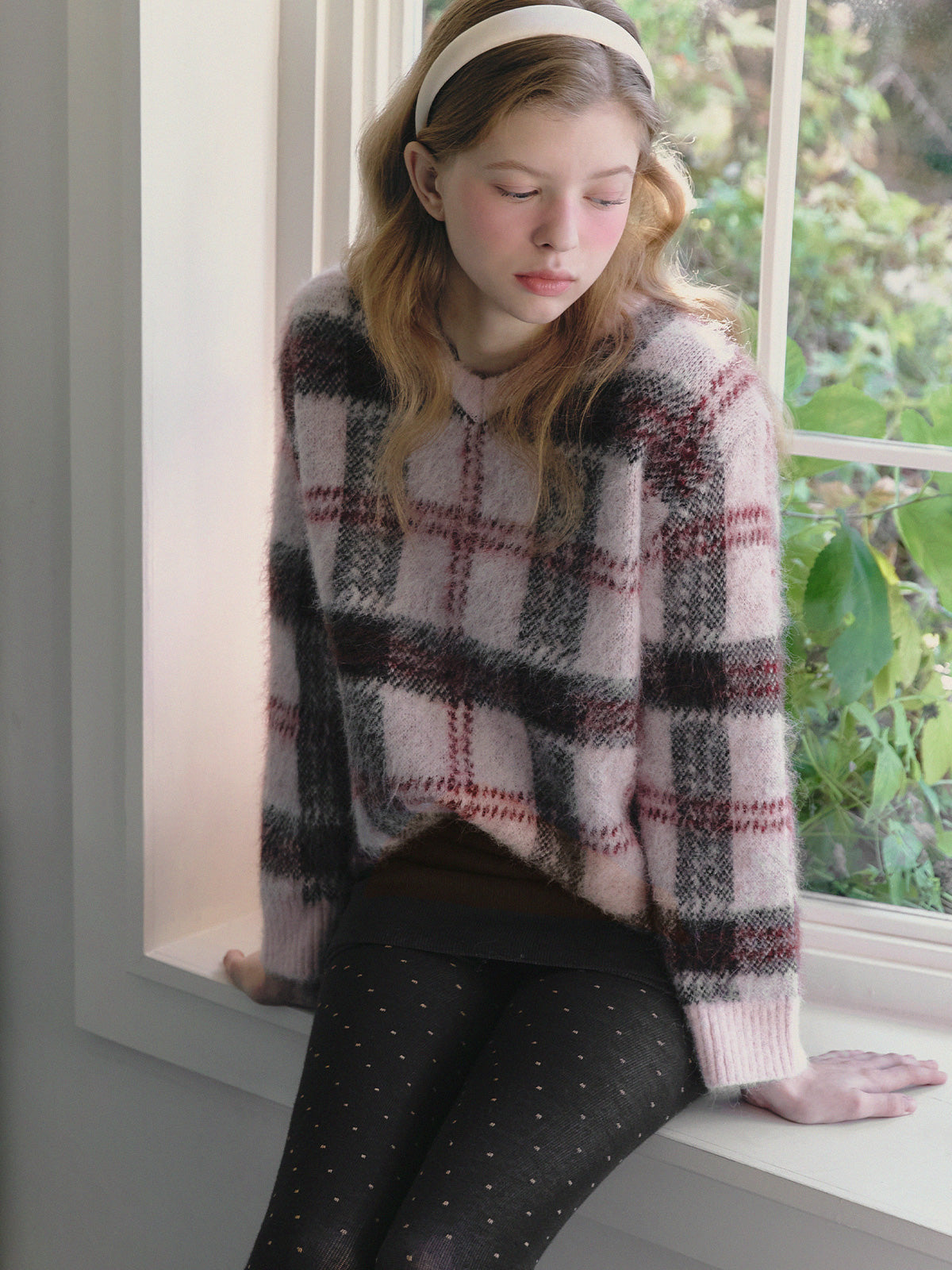 Wedin hairy check knit sweater