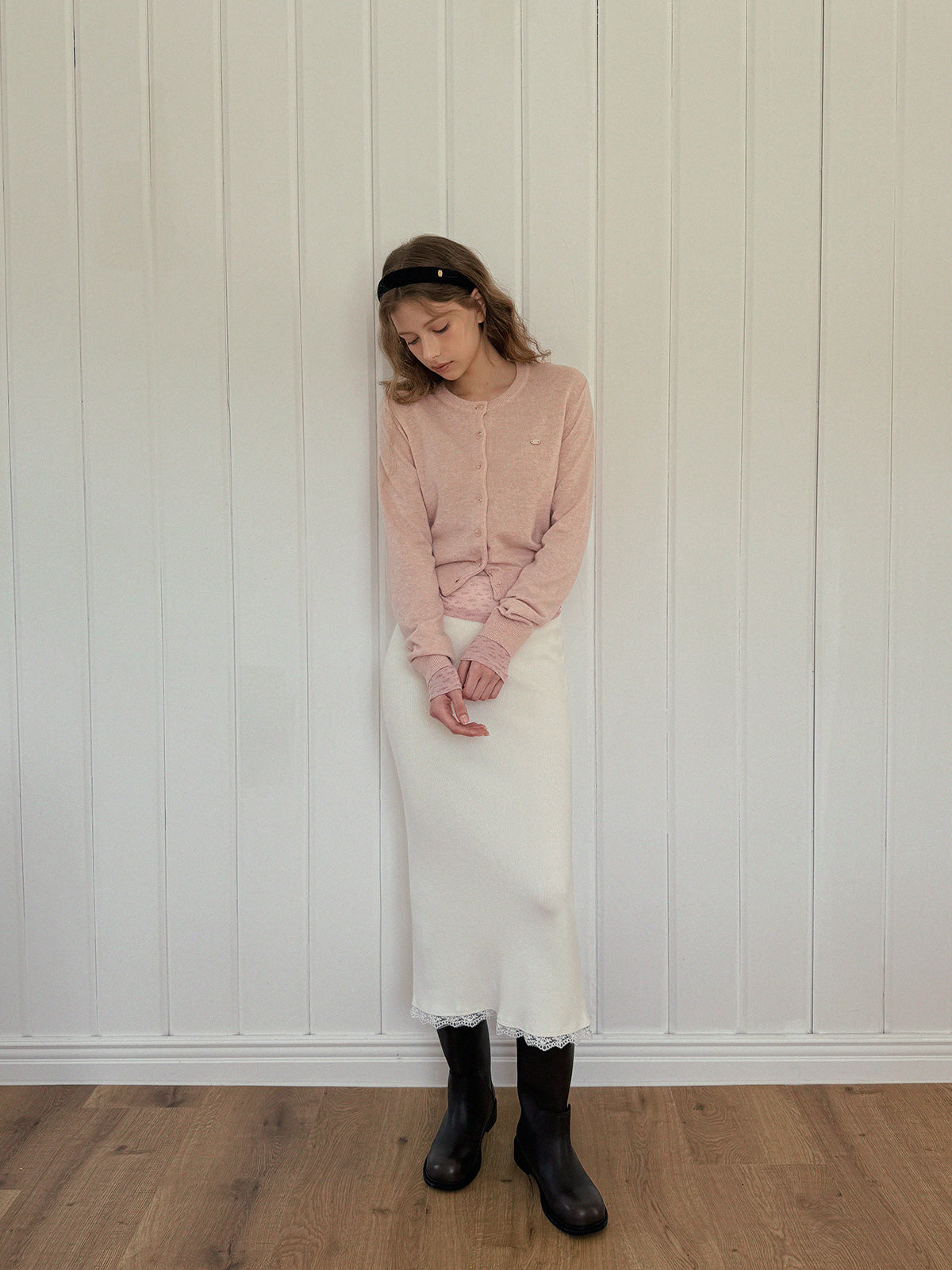 Ara Basic Round Neck Long Sleeve Cardigan