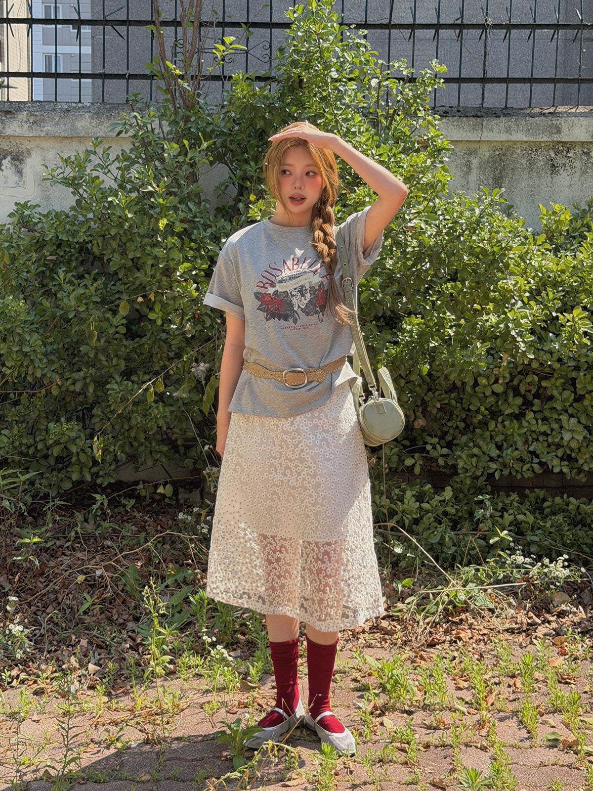 Rutten flower embroidery see-through long skirt