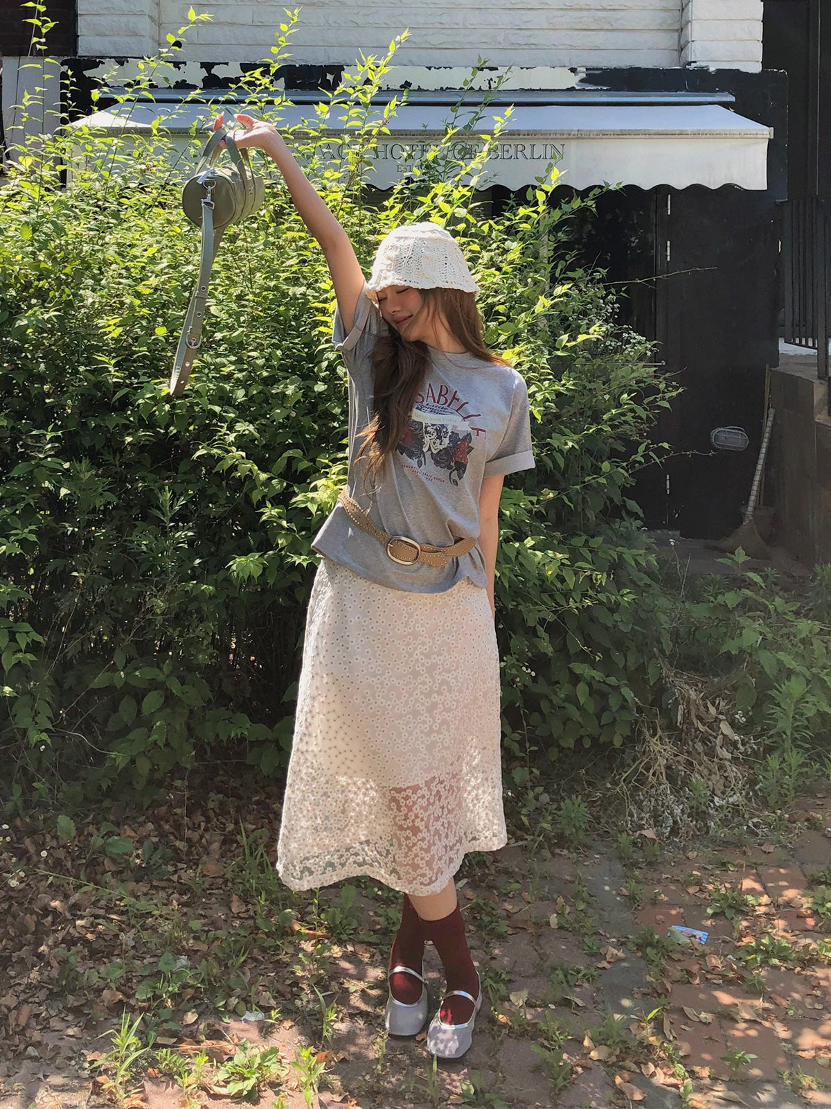 Rutten flower embroidery see-through long skirt