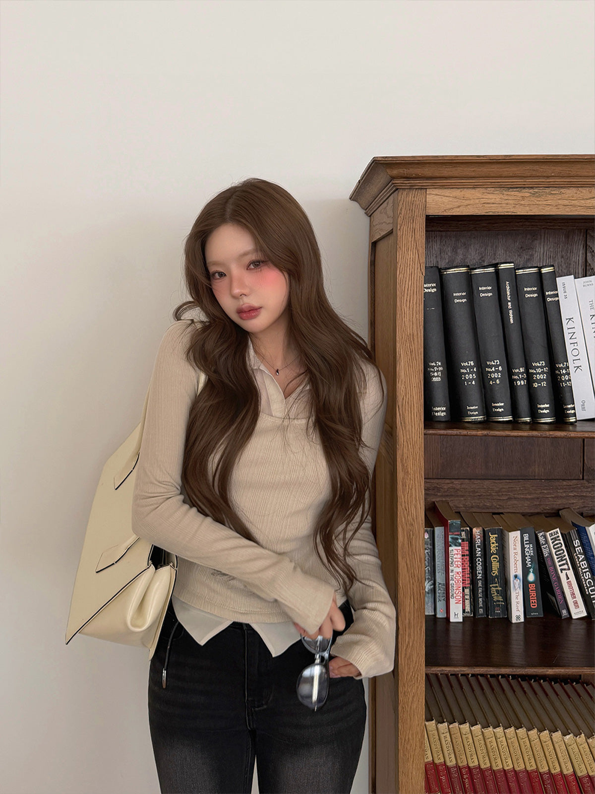 [TWEE] Revel sheer collar rib long sleeve t-shirt