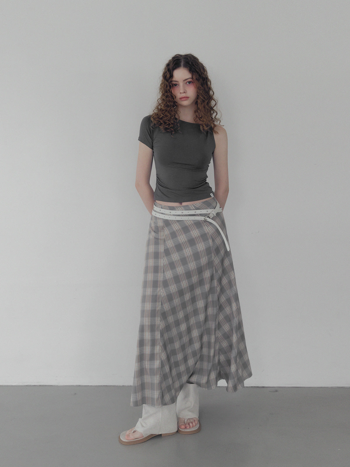 [TWEE] Fitz Check Maxi Long Skirt