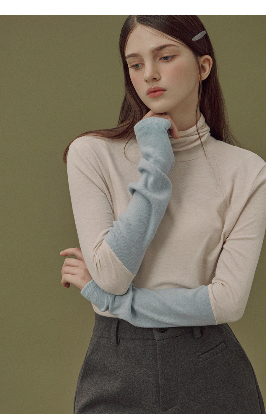 Bailey Sleeve Color-Block Turtleneck