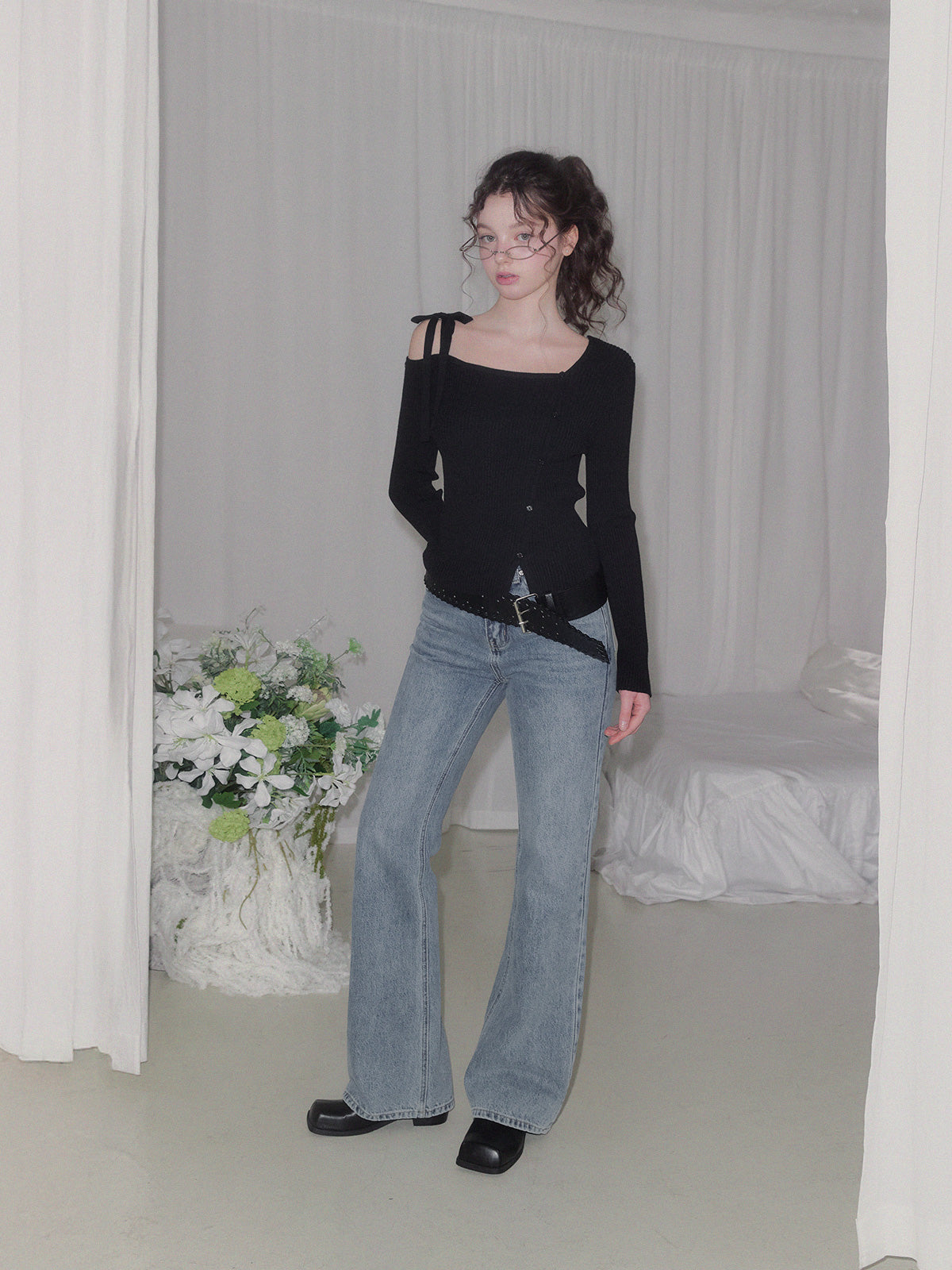 [TWEE] Morica Asym Off-Shoulder Long Sleeve Knit