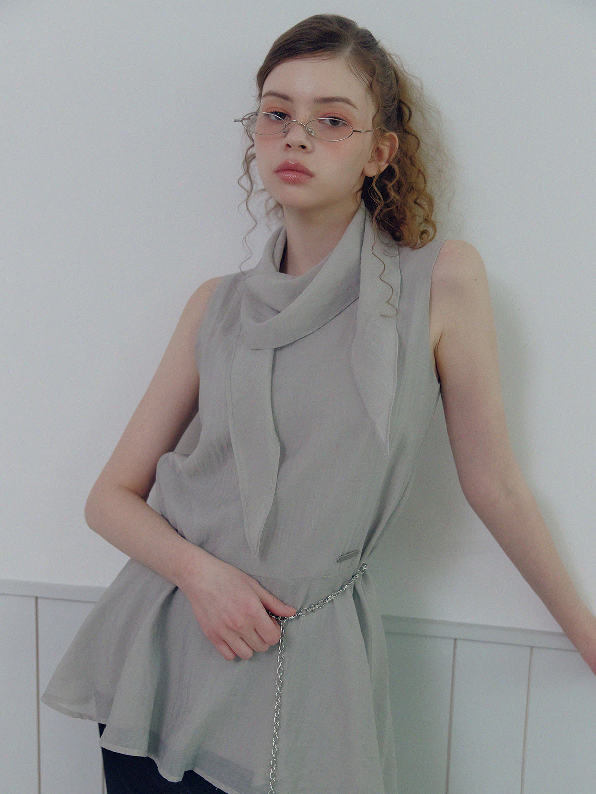 [TWEE] Tiat unbalance frill mini dress (muffler set)