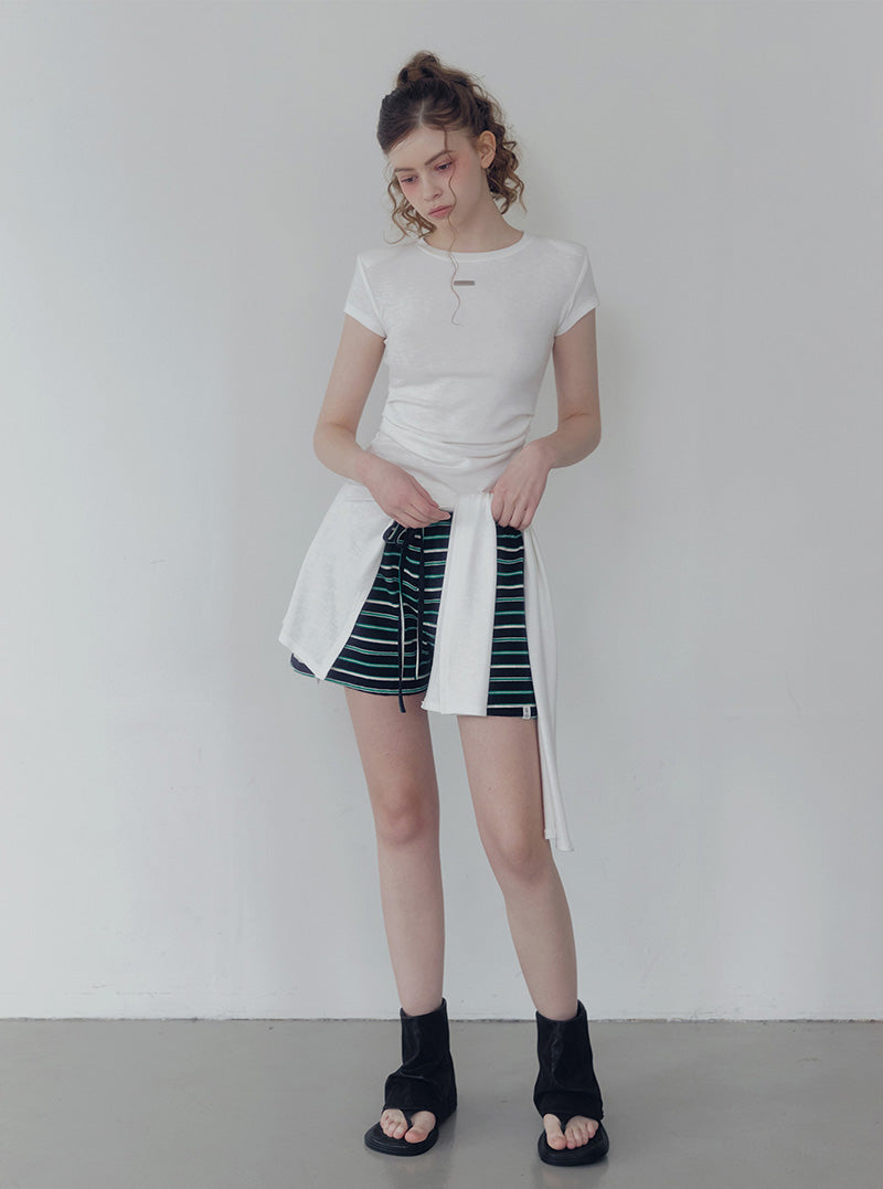 [TWEE] Ento slim shirring short sleeve t-shirt (muffler set)