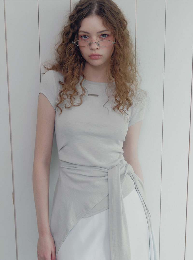 [TWEE] Ento slim shirring short sleeve t-shirt (muffler set)