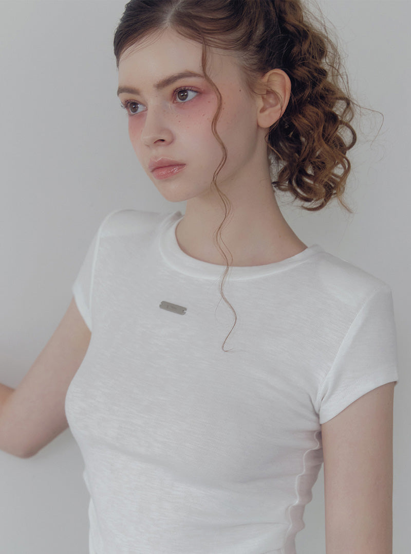[TWEE] Ento slim shirring short sleeve t-shirt (muffler set)