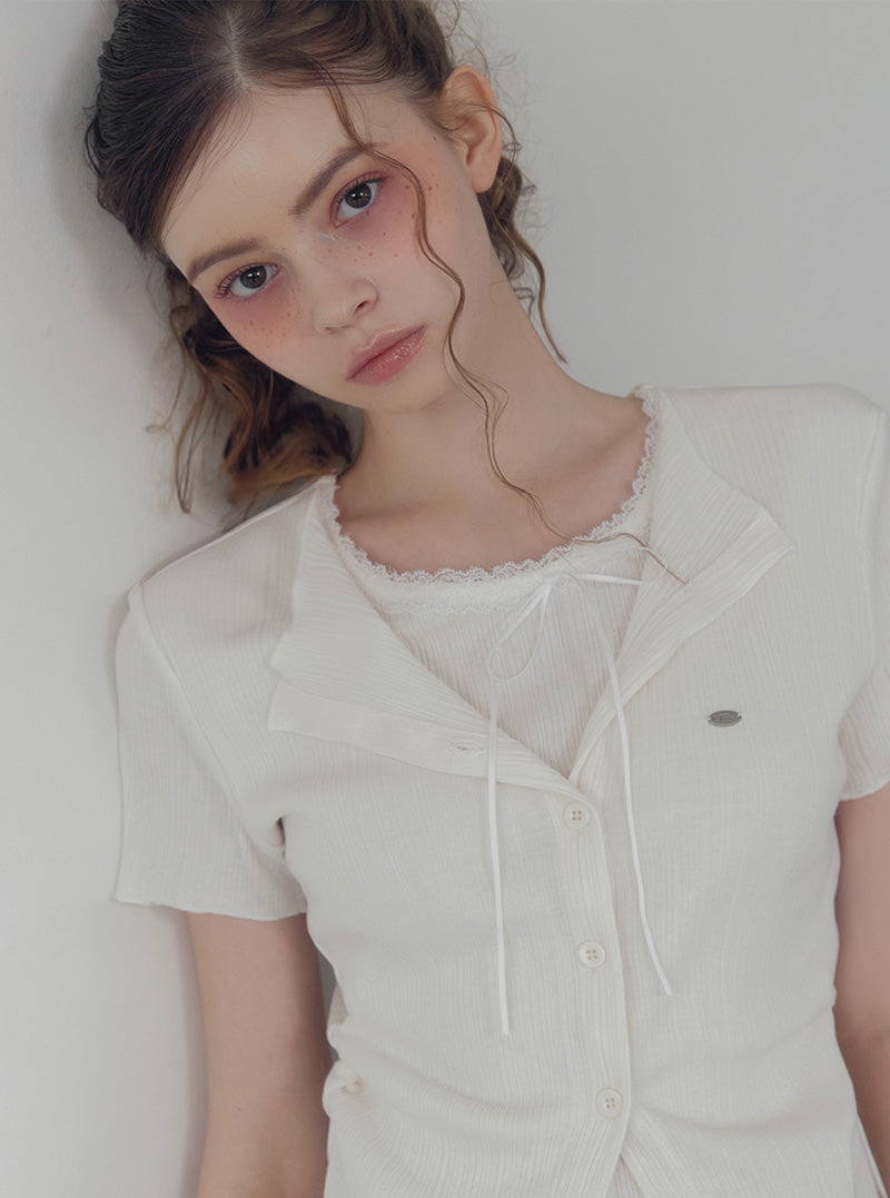 [TWEE] Poiner Layered Ribbed Short-Sleeve T-Shirt