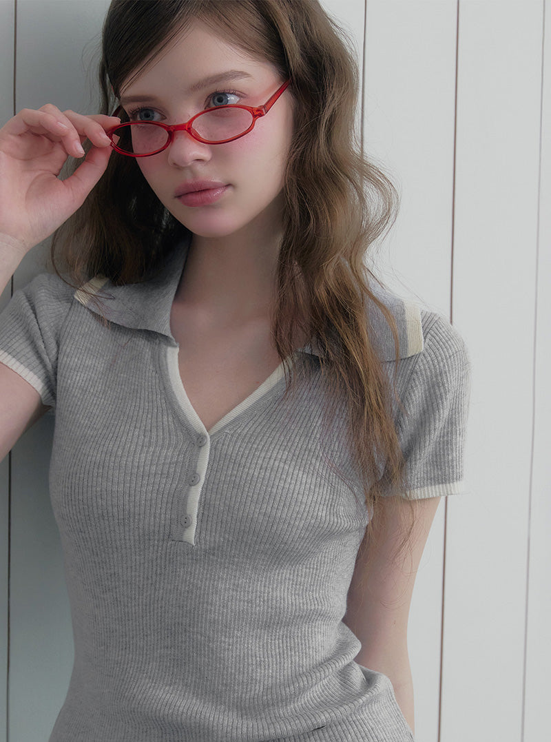 Cellun contrast collar short sleeve knit