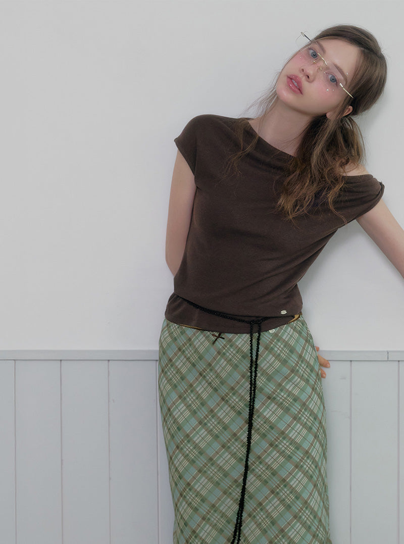 Mika check banding midi skirt