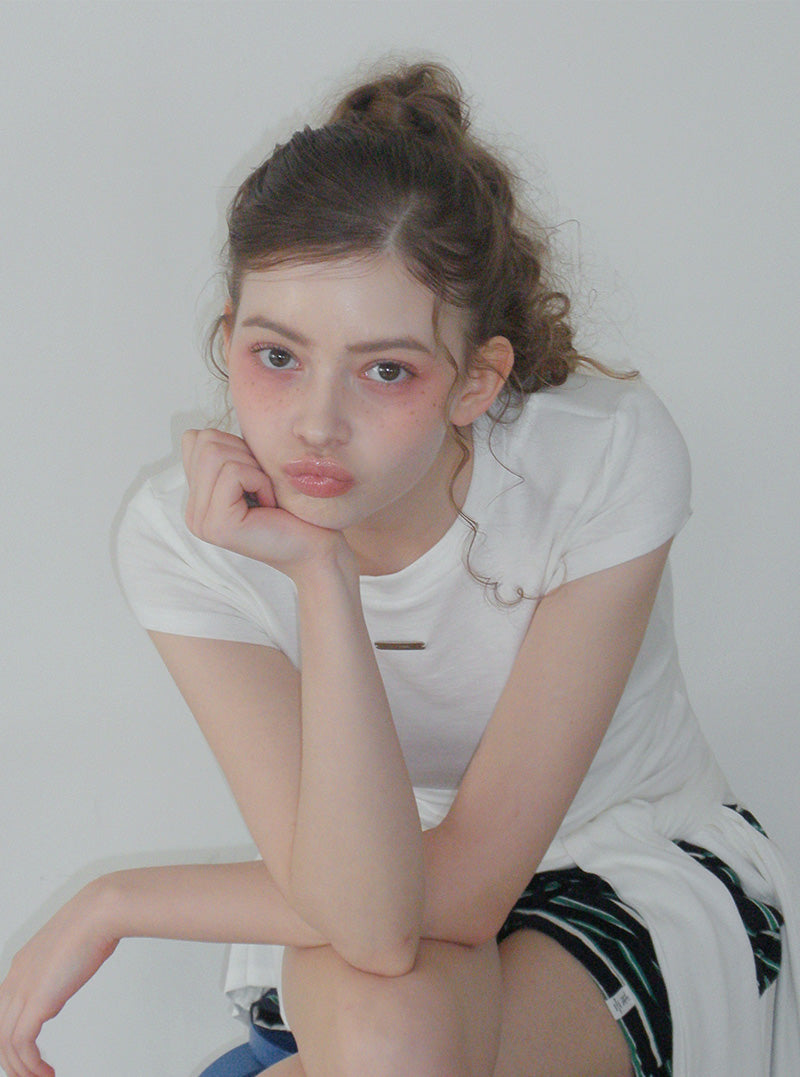 [TWEE] Ento slim shirring short sleeve t-shirt (muffler set)
